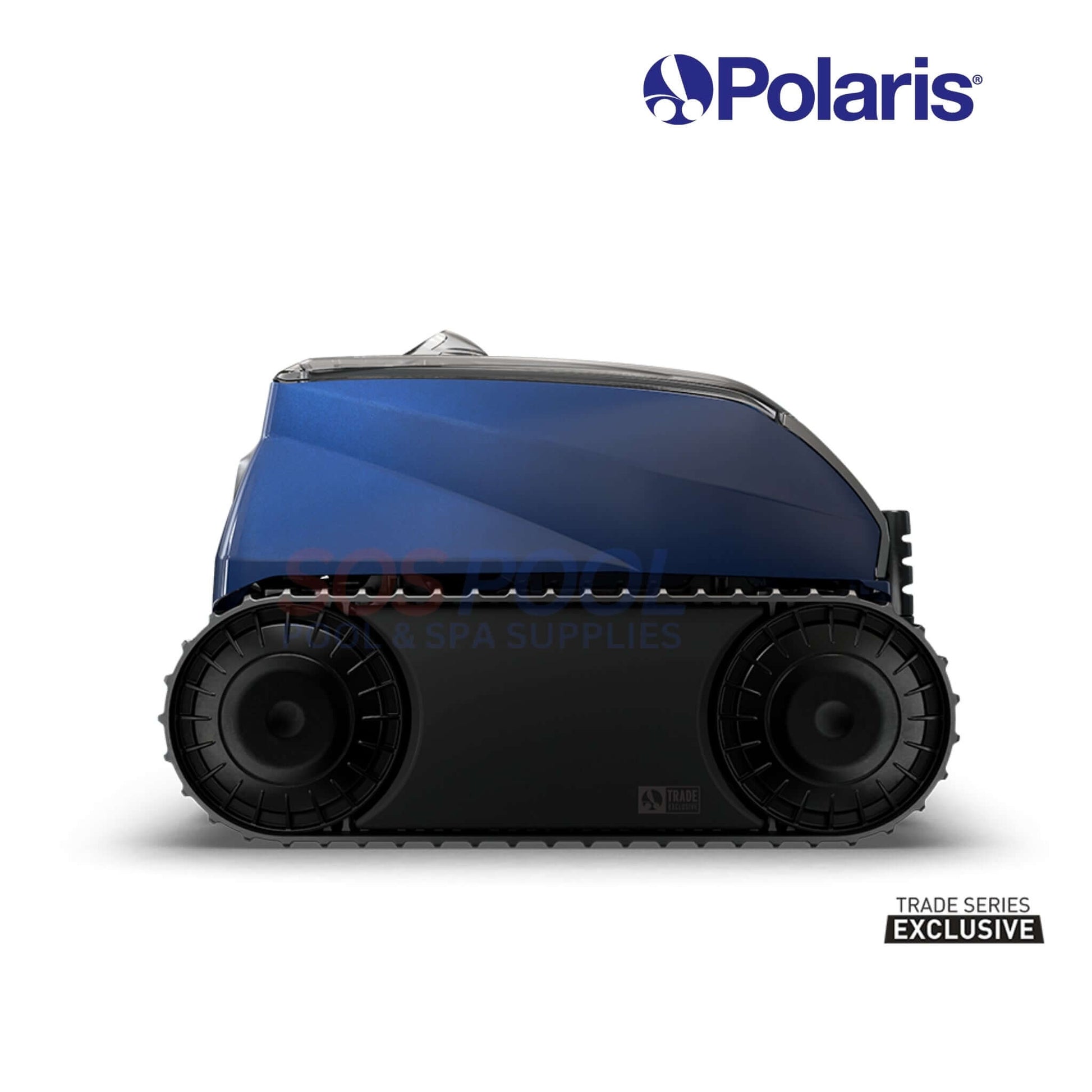 Polaris EPIC™ 8640 Robotic Pool Cleaner FEPIC8640, side view showcasing sleek blue design, ideal for swimming pool maintenance.