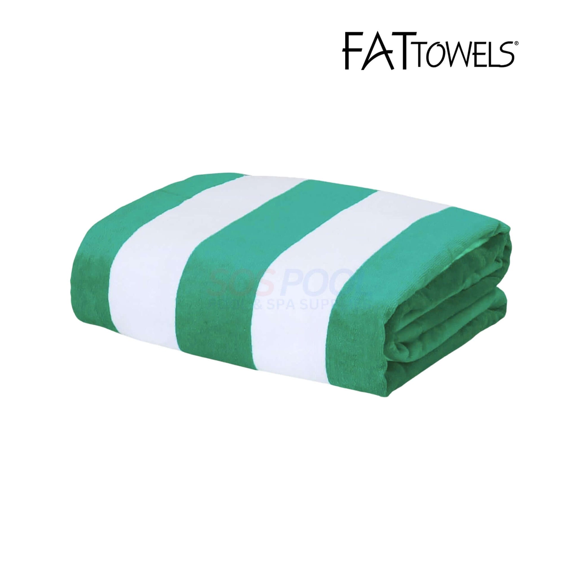FatTowels Cobana Stripe Velour Beach Towel in green and white, 35" x 60", perfect for beach and pool use, SKU: SOS Pool.