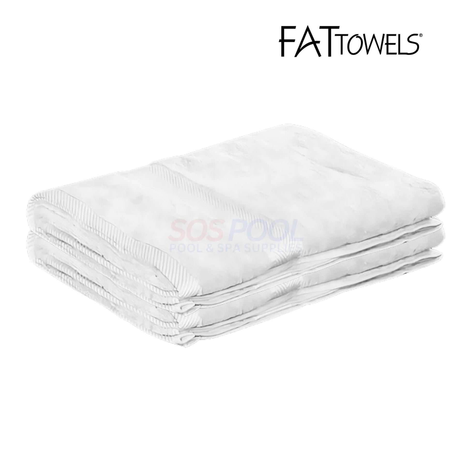 FatTowels FT35 Kingsized Velour Beach Towel 36" x 72" folded in white, perfect for SOS Pool and spa essentials.