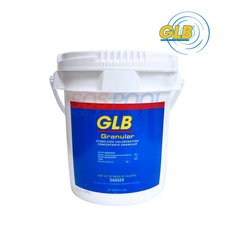 GLB DiChlor Granular Stabilized Di-chlor 8 lbs bucket for pool sanitization at SOS Pool. Effective and easy application.
