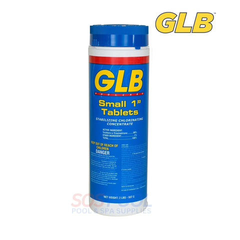 GLB Small 1-Inch Chlorine Sanitizing Tablets, 2lb | Powerful UV protection for pools and spas, model 71250A, SOS Pool.