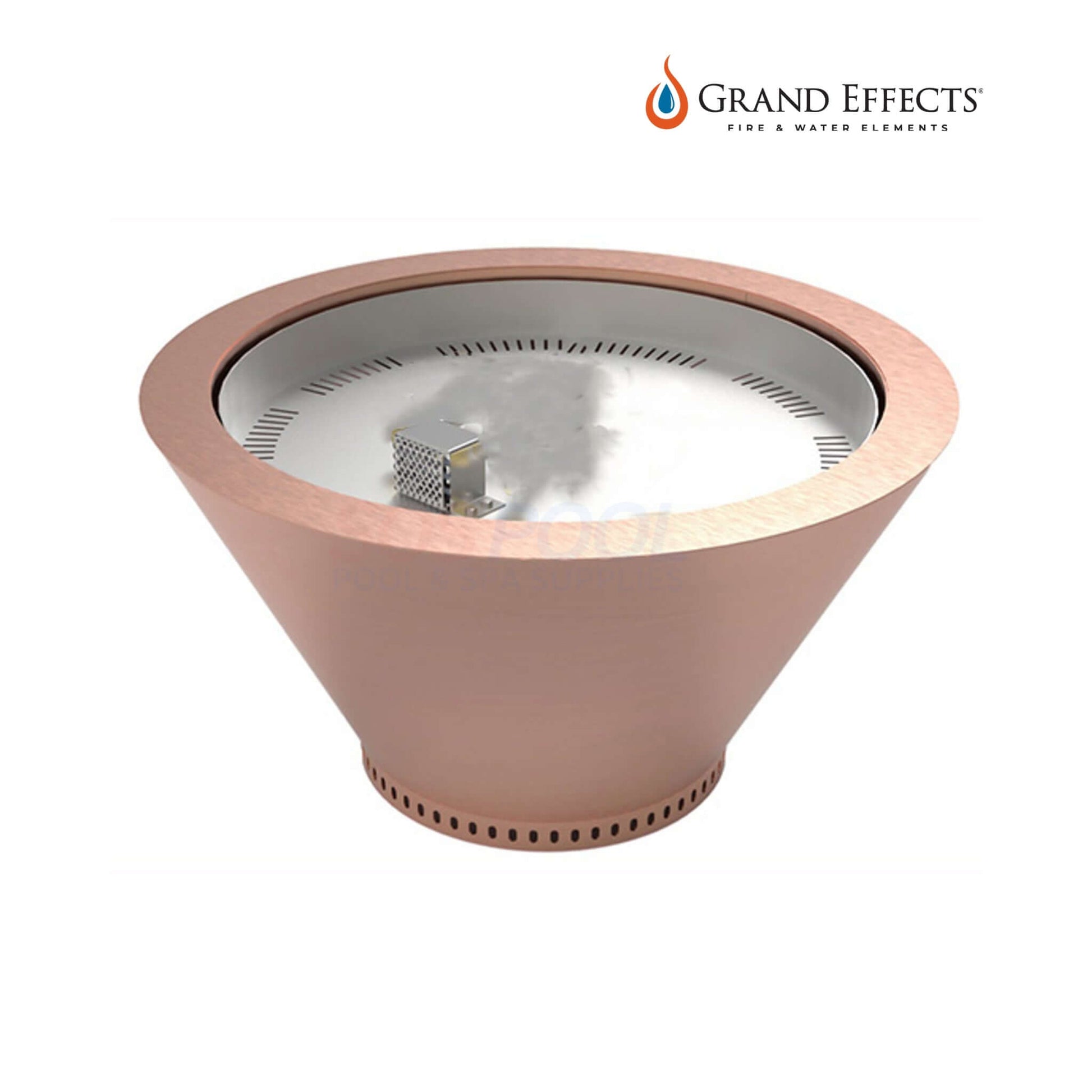 Grand Effects Essex Round Fire Bowl in Copper, 24"/30"/36" size, for outdoor use. SKU: SOS Pool.