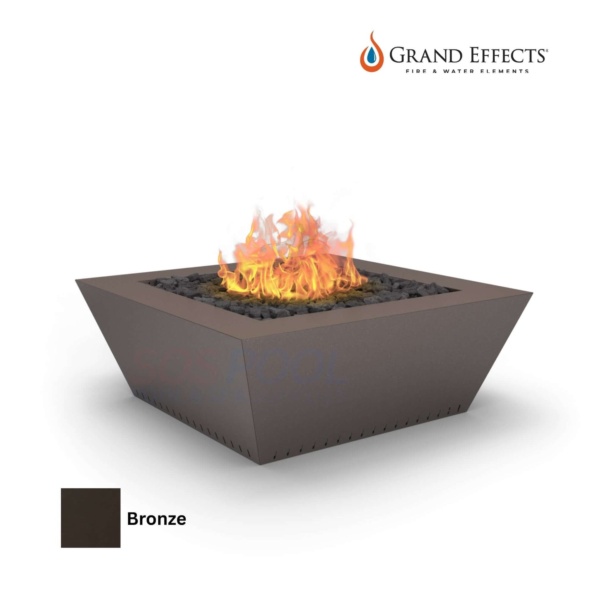 Grand Effects Fire Table in Bronze with flames, 48" square size, SOS Pool, SKU: Grand Corinthian