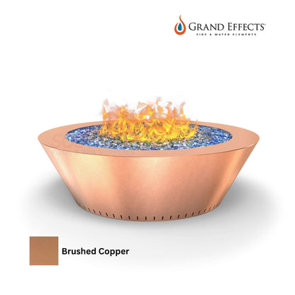 Grand Effects Fire Table in brushed copper with flames and glass, ideal for SOS Pool settings, SKU: Grand Essex.