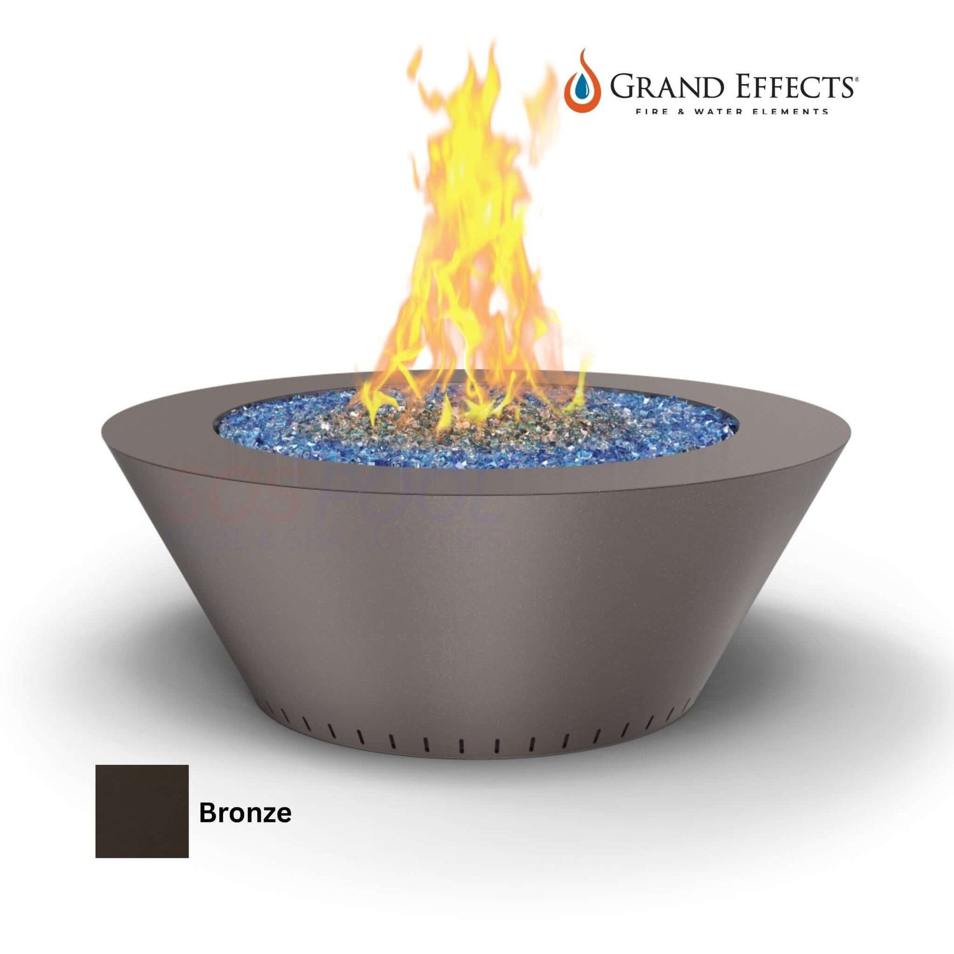 Grand Effects Bronze Fire Table with flames, quality design, ideal for SOS Pool & outdoor settings, SKU: Grand Essex