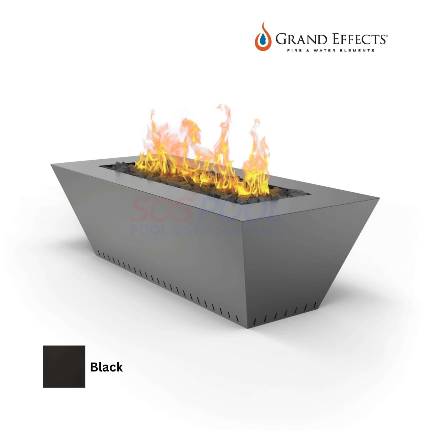 Grand Effects Fire Table in Black, 60x26x18, Luxury Outdoor Feature by SOS Pool, SKU: Linear Corinthian.