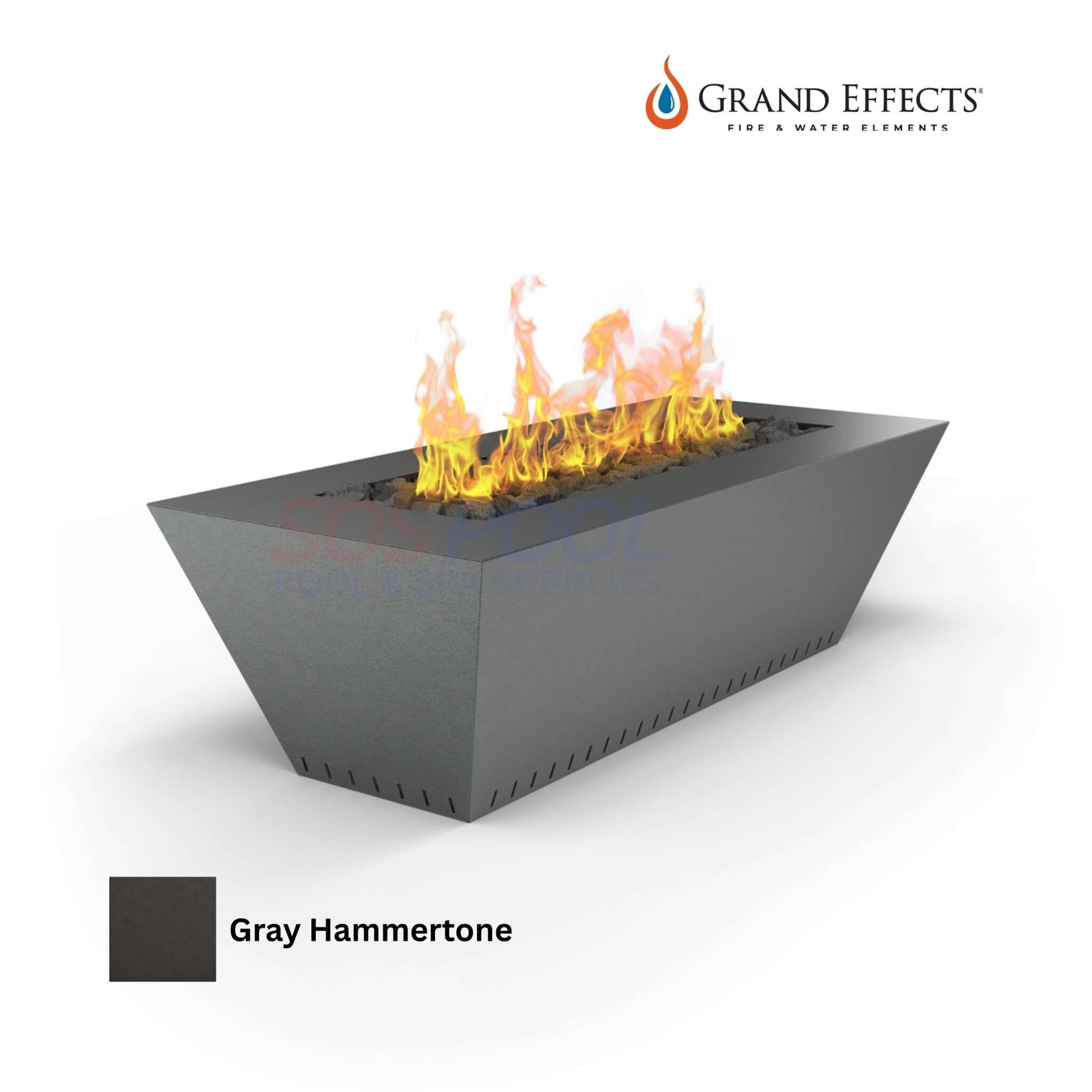 Grand Effects Linear Corinthian Fire Table in Gray Hammertone, outdoor fire feature for luxury spaces, SKU: 60x26x18.