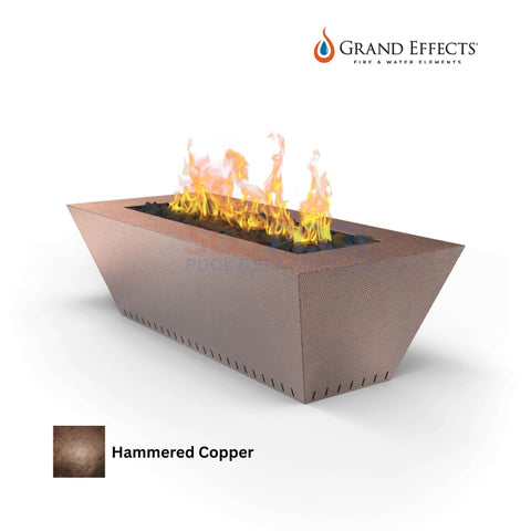 Grand Effects Fire Table in Hammered Copper with flames, 60x26x18 inches, SKU: SOS Pool.