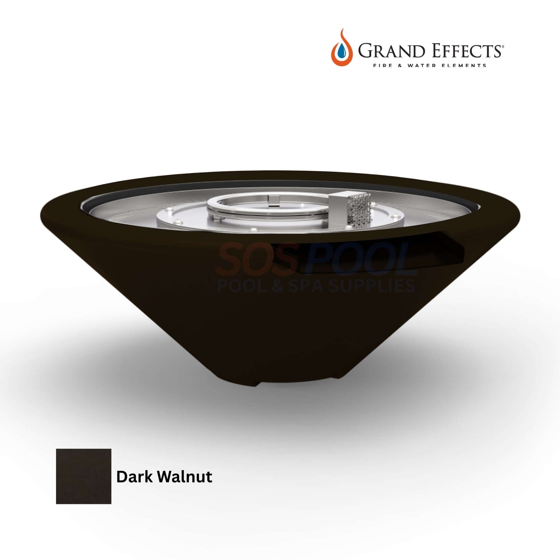 Grand Effects Fire & Water Bowl in Dark Walnut, high-end GFRC design for outdoor spaces, SKU: Essex