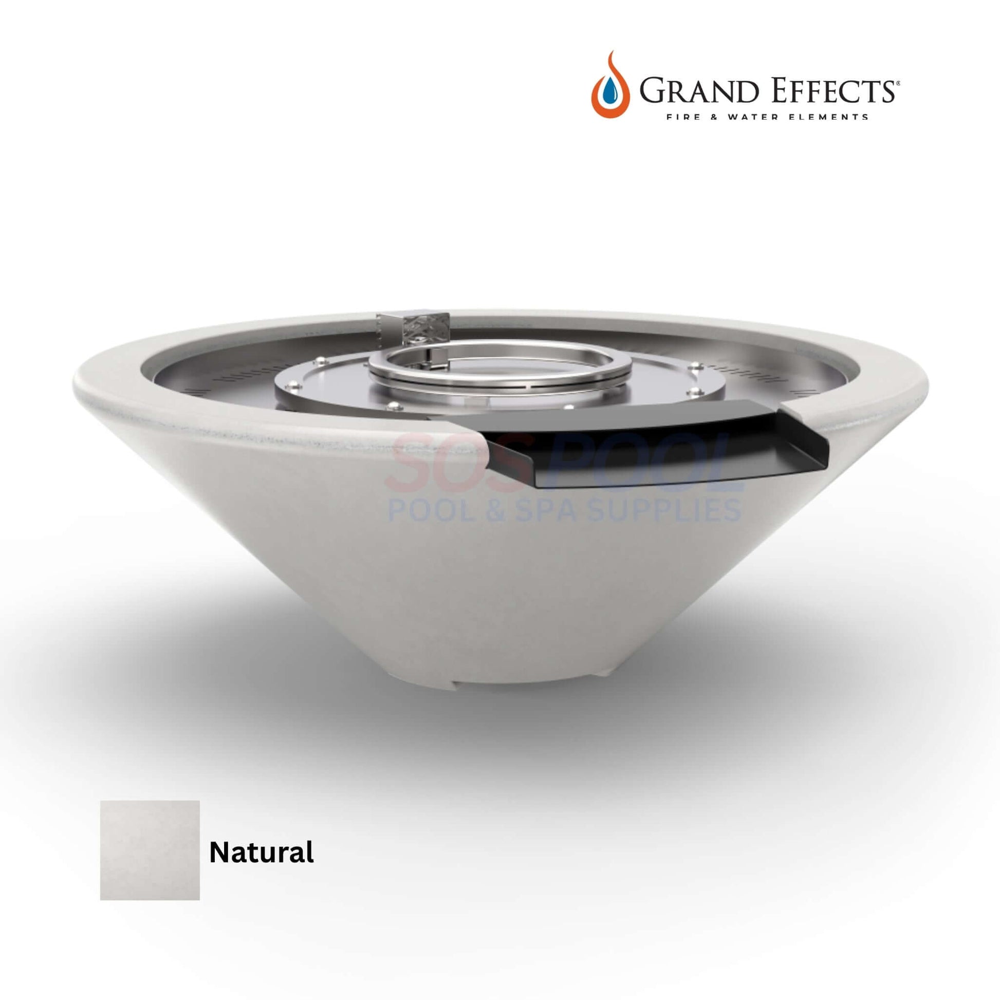 Grand Effects Concrete Essex Fire & Water Bowl in Natural finish, 30" diameter, SKU: SOS Pool