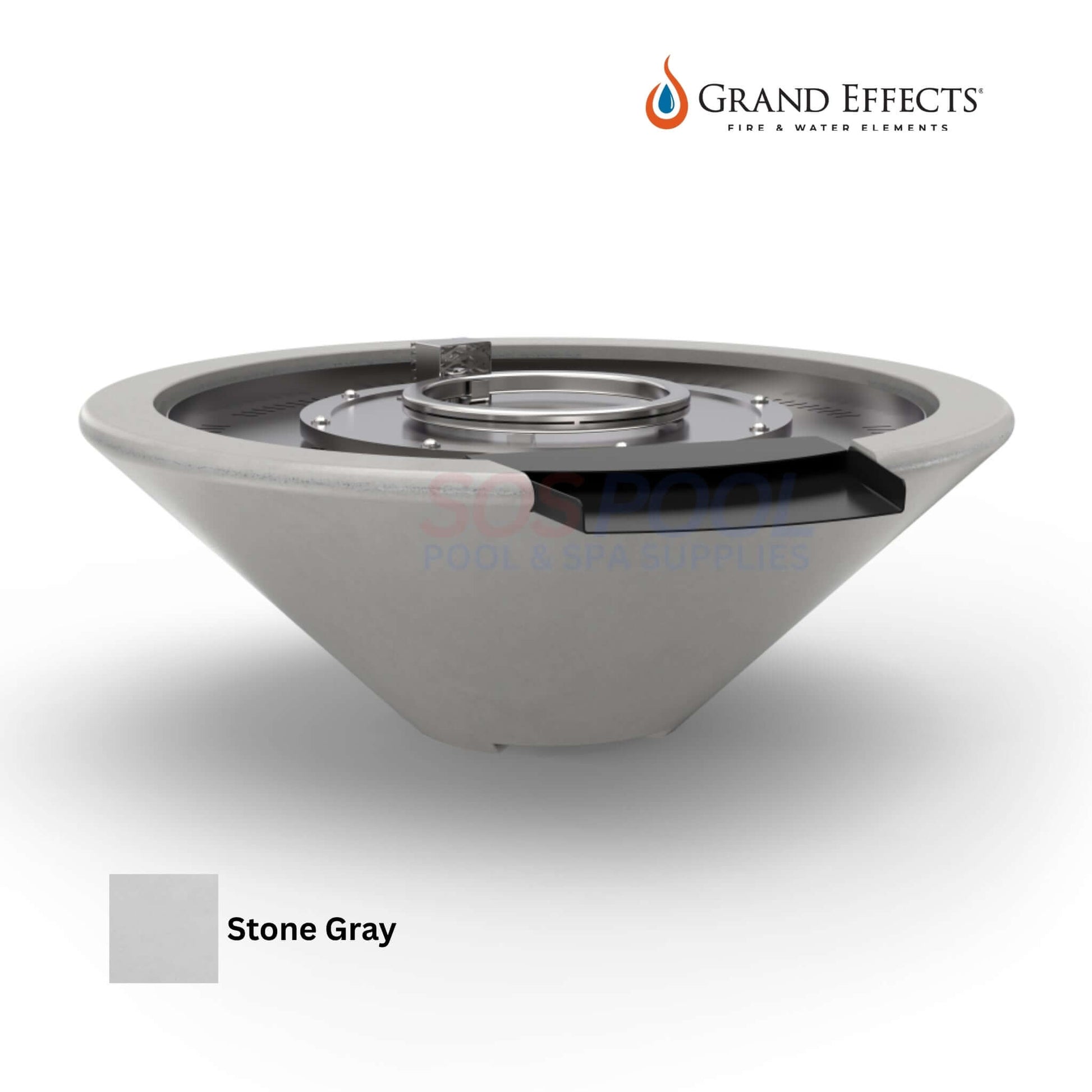 Grand Effects Fire & Water Bowl in Stone Gray color, concrete construction, part of SOS Pool collection, SKU: Essex.