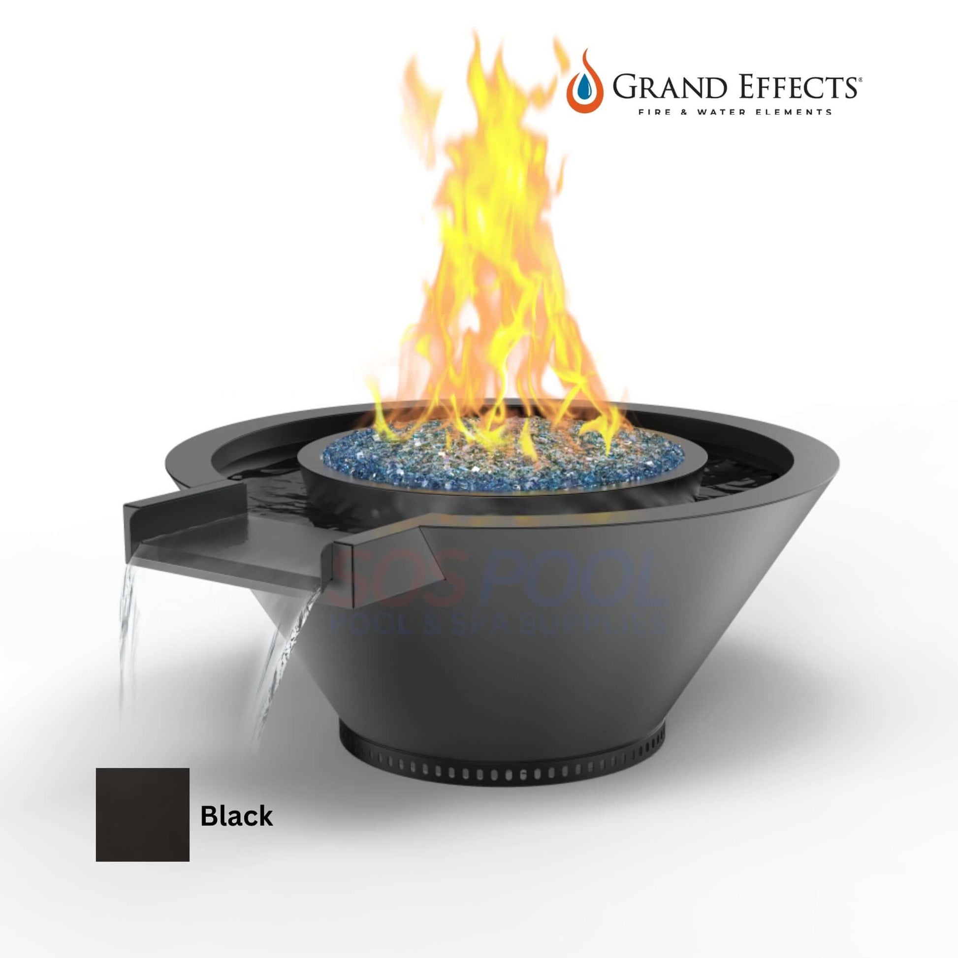 Grand Effects Fire & Water Bowl in Black, Round Essex, Artisan Series, with Extended Lip, SKU: SOS Pool.