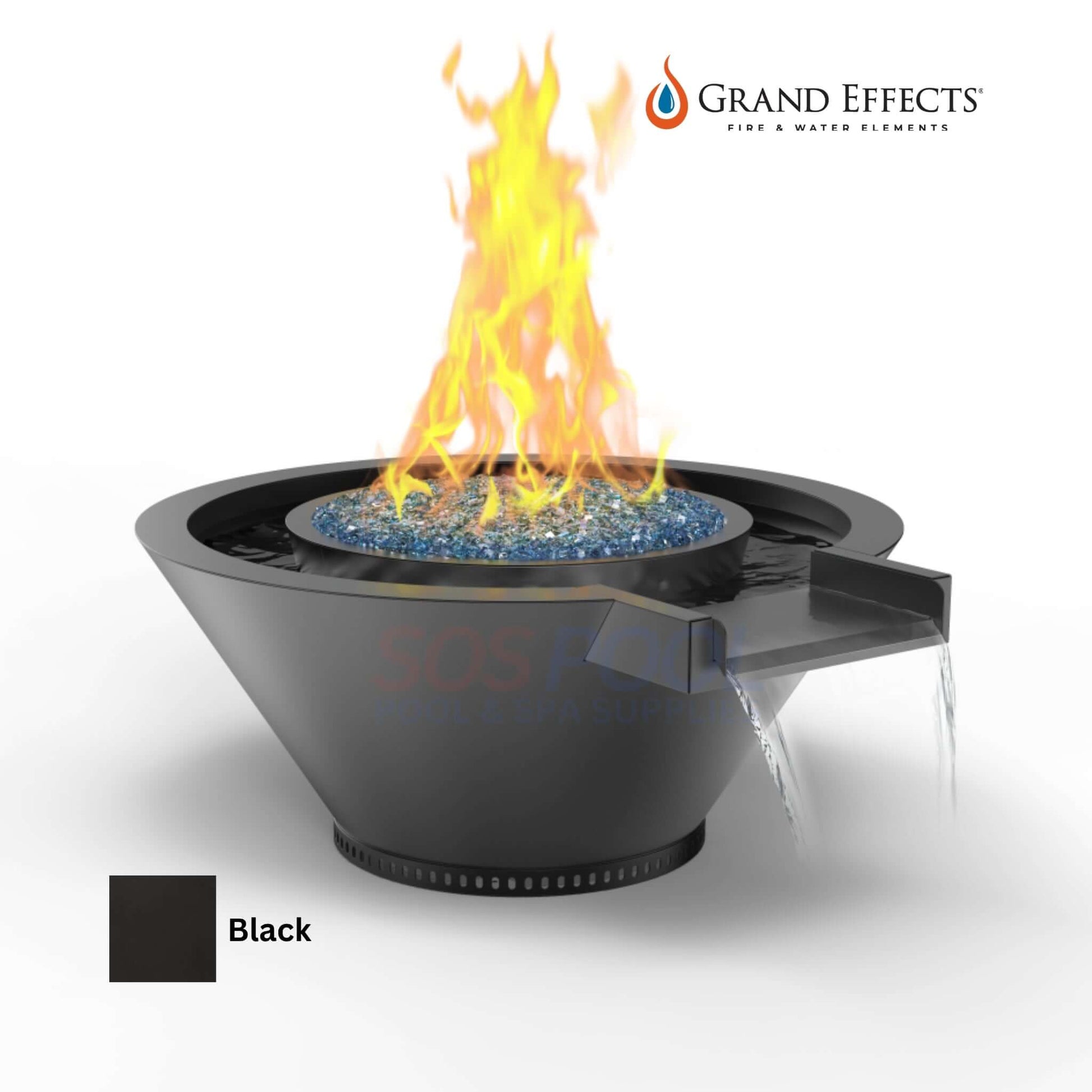 Grand Effects Round Essex Fire & Water Bowl in Black with Extended Lip, Metallic Finish, SKU: SOS Pool.