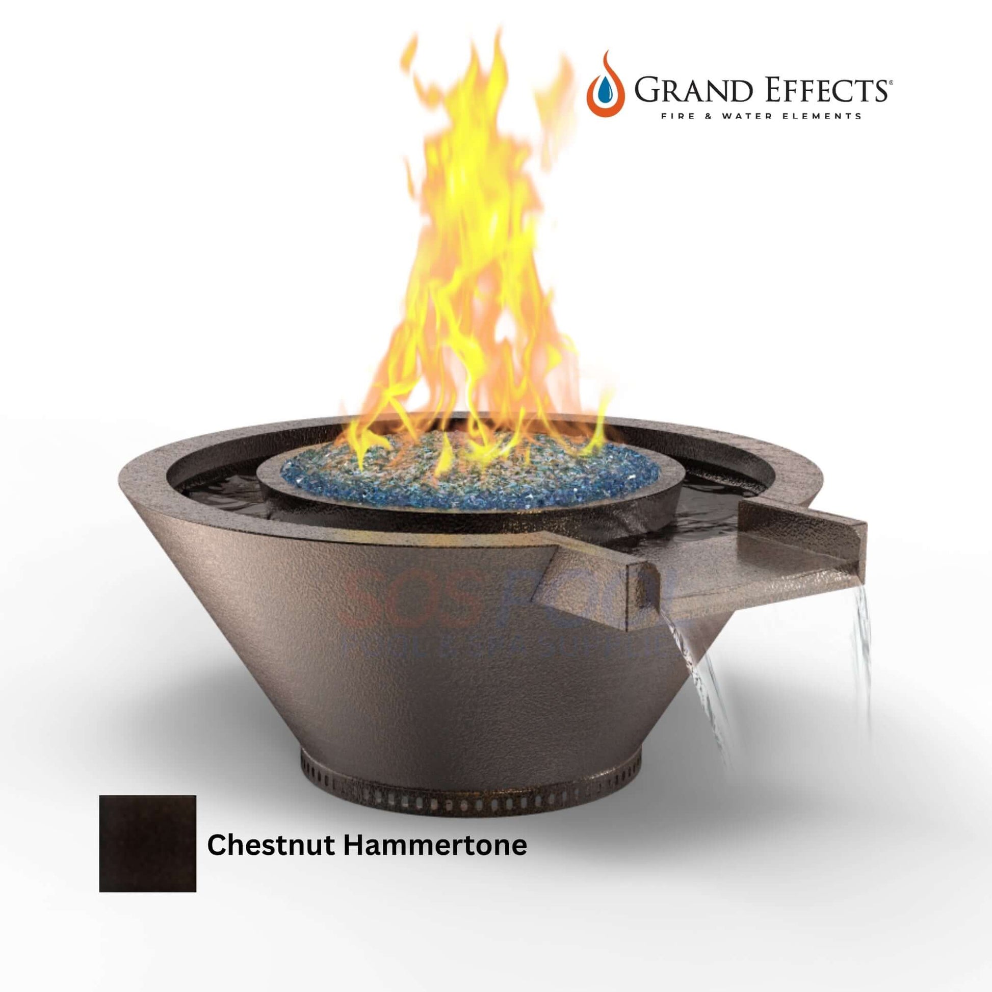 Grand Effects Fire & Water Bowl in Chestnut Hammertone, Artisan Series with extended lip, SKU: SOS Pool.