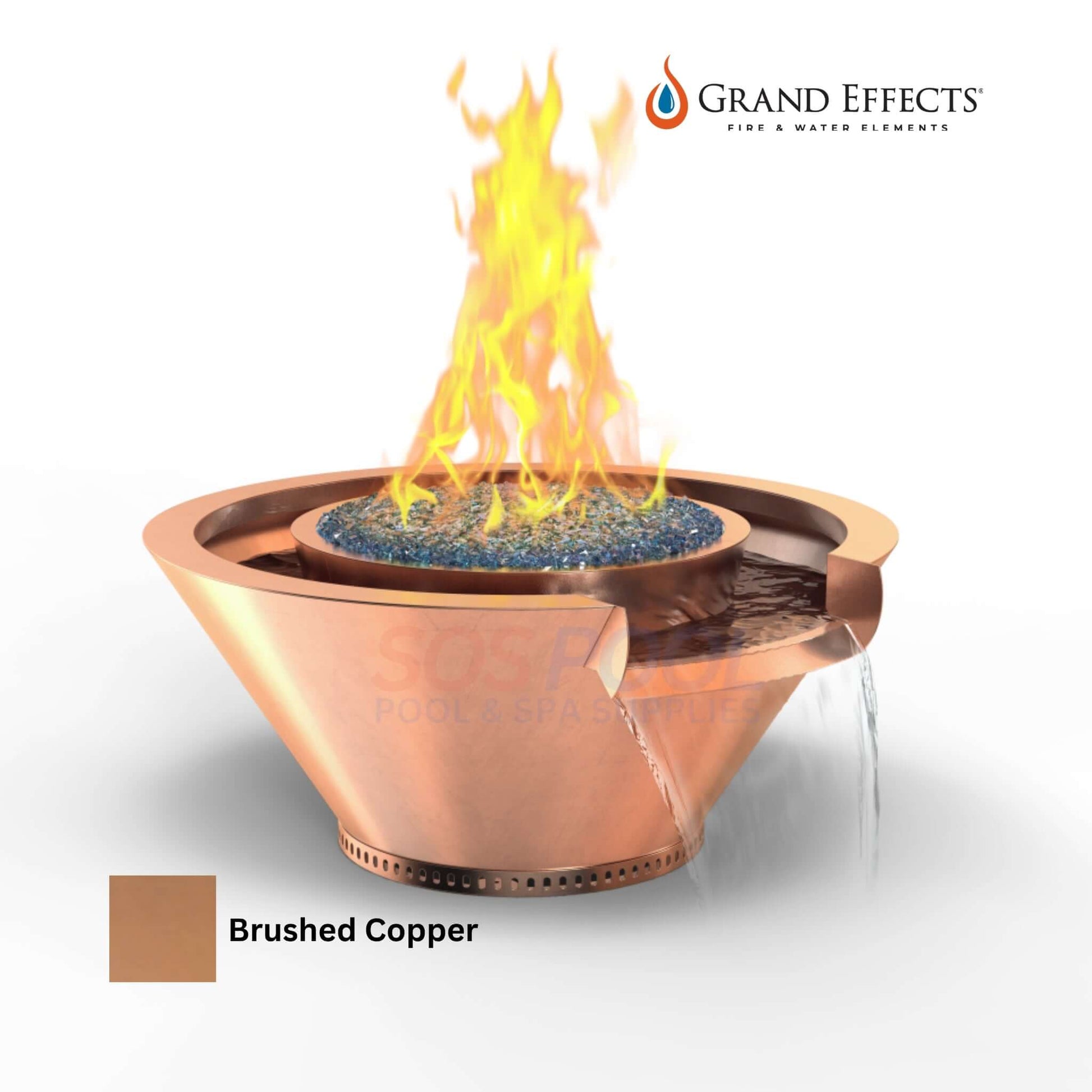 Grand Effects Round Essex Fire & Water Bowl, Artisan Series Seamless Lip, Copper, SOS Pool
