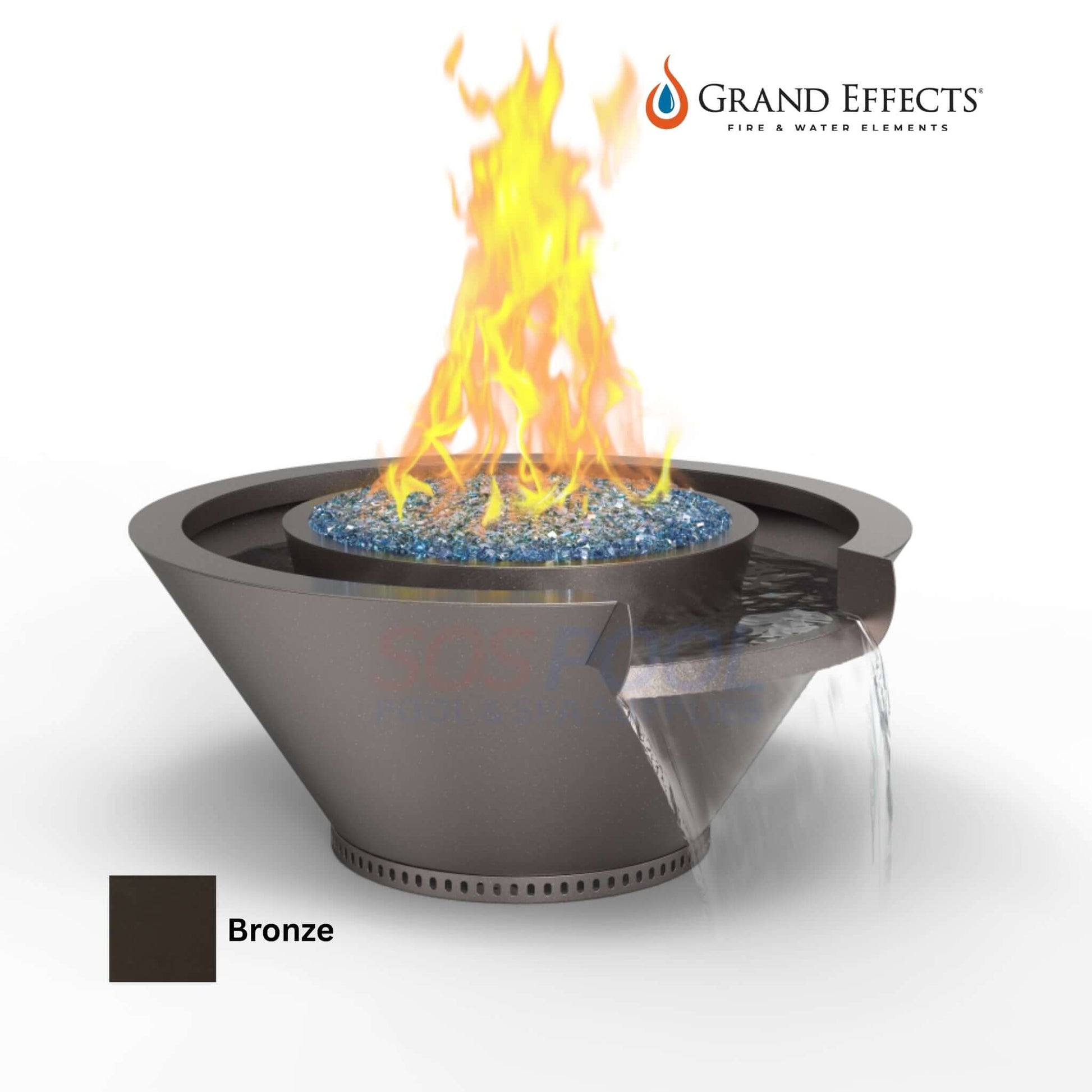 Grand Effects Round Essex Fire & Water Bowl in Bronze with flame and water features, SKU: SOS Pool.