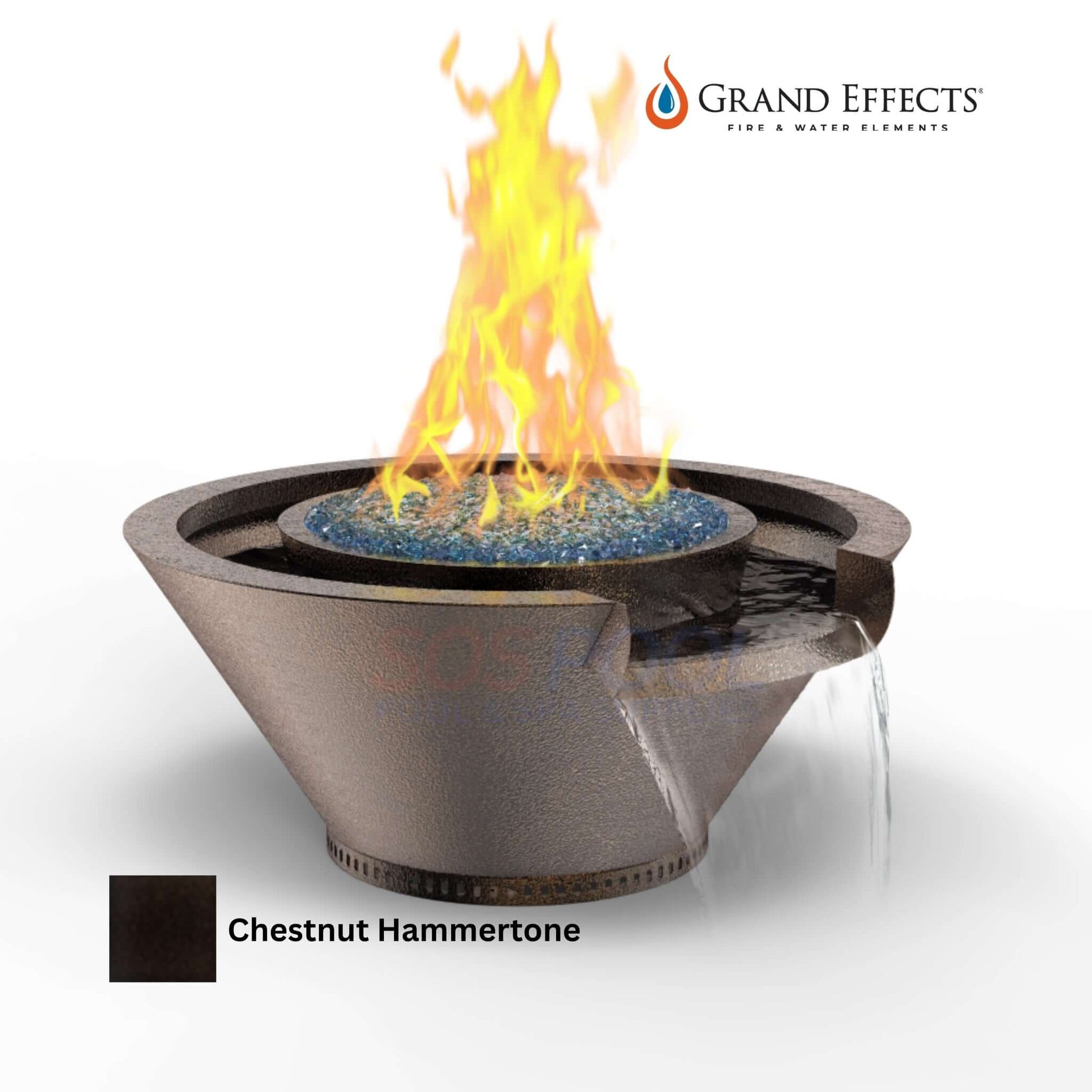 Grand Effects Fire & Water Bowl in Chestnut Hammertone featuring flames and water, SKU: SOS Pool.