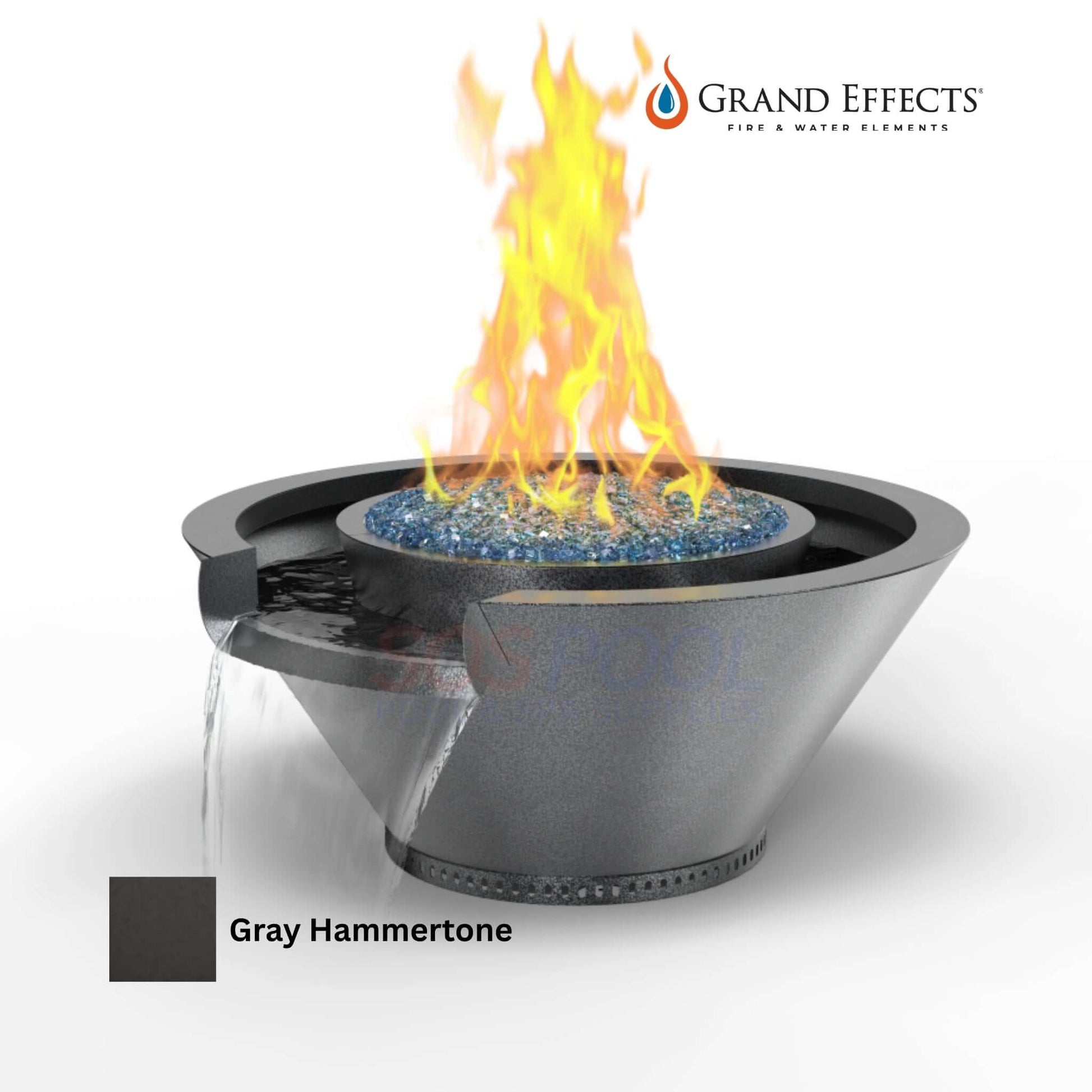 Grand Effects Round Essex Fire & Water Bowl in Gray Hammertone, SOS Pool SKU: Grand Effects Artisan Series
