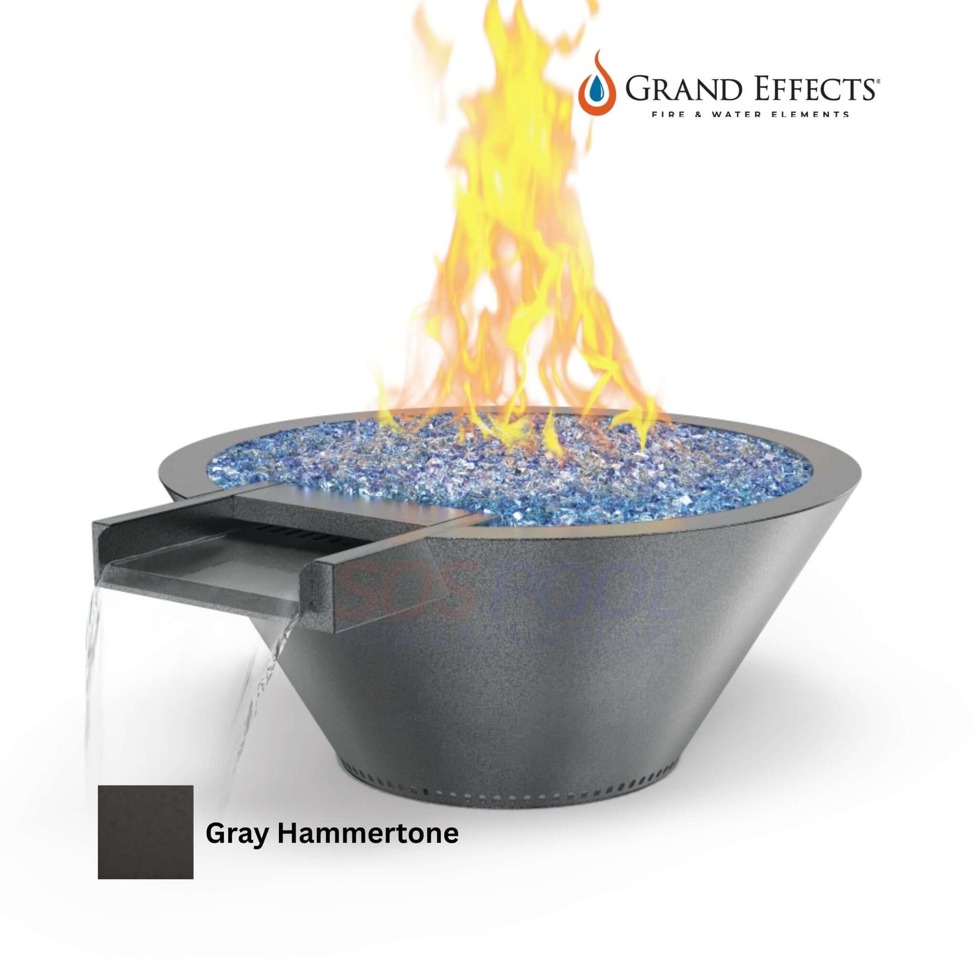Round Essex Fire & Water Bowl in Gray Hammertone finish by Grand Effects. SKU: Builder Series, SOS Pool.