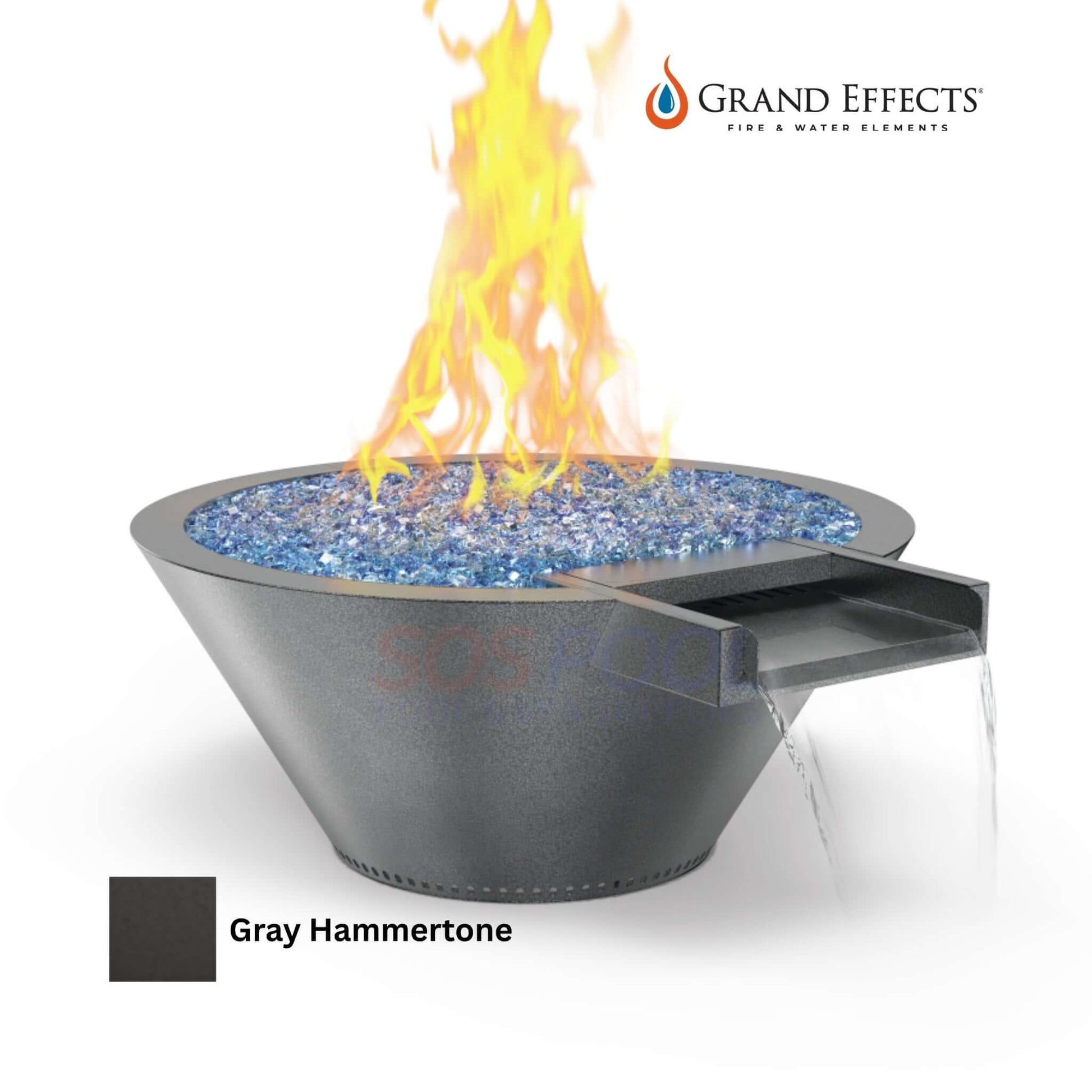 Grand Effects Fire & Water Bowl Round Essex Builder Series Metallic SOS Pool SKU: 12345, Gray Hammertone Finish