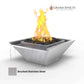 Square Corinthian Fire & Water Bowl in brushed stainless steel, featuring seamless lip and flames, SKU: SOS Pool.