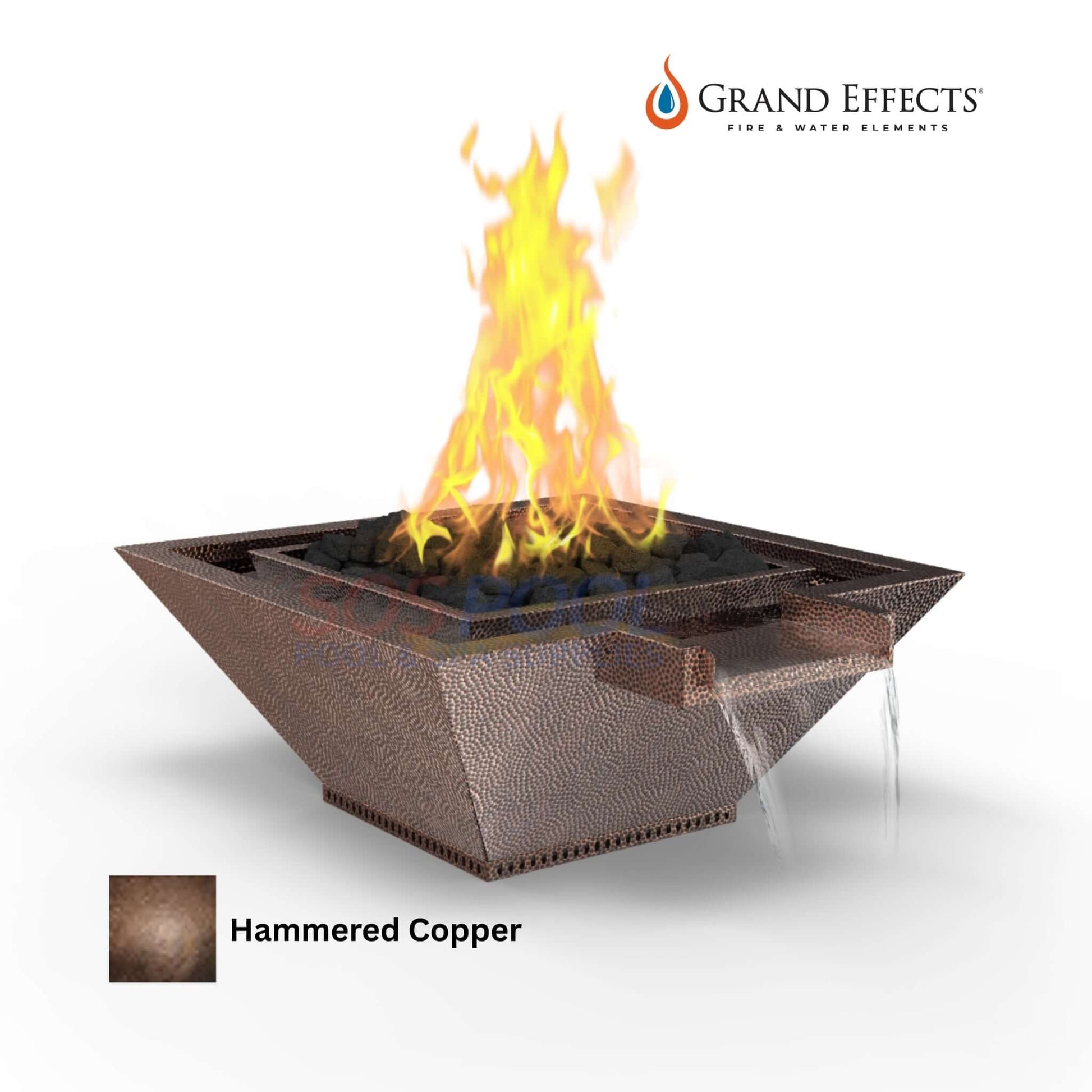 Grand Effects Fire & Water Bowl, Square Corinthian in Oil Rubbed Hammered Copper, SKU: SOS Pool.