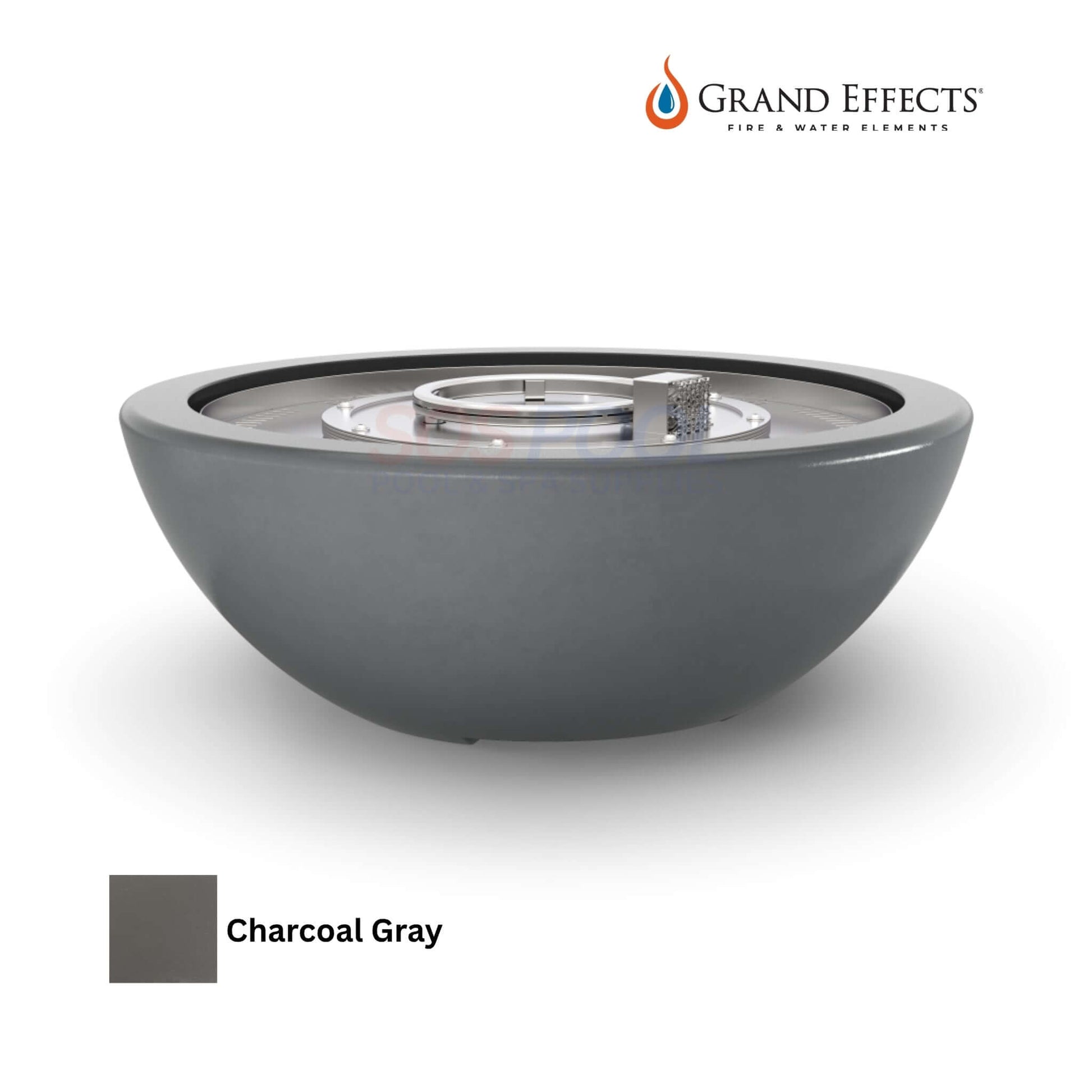 Grand Effects Legacy Fire Bowl in Charcoal Gray, a luxury concrete fire feature for SOS Pool and outdoor spaces, SKU: LegacyFireBowl