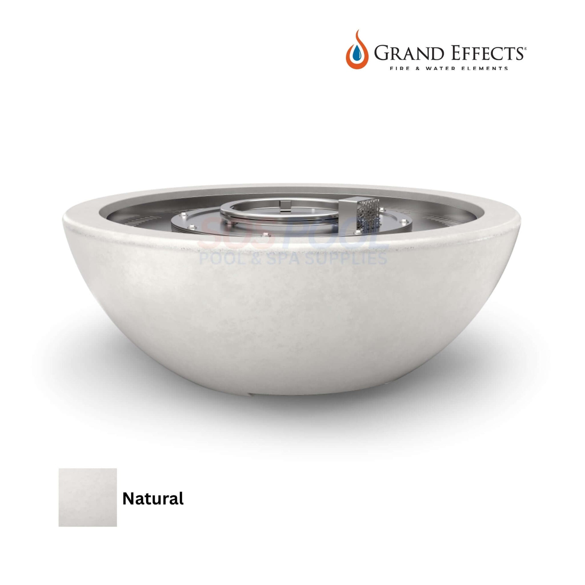 Grand Effects Legacy Fire Bowl in natural concrete, luxury outdoor fire feature for SOS Pool, SKU: Legacy-FB