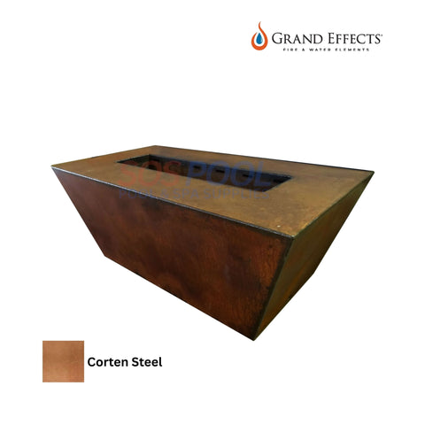 Grand Effects Linear Corinthian Fire Table in Corten steel, 60x26x18, SOS Pool. SKU: GEF-6018