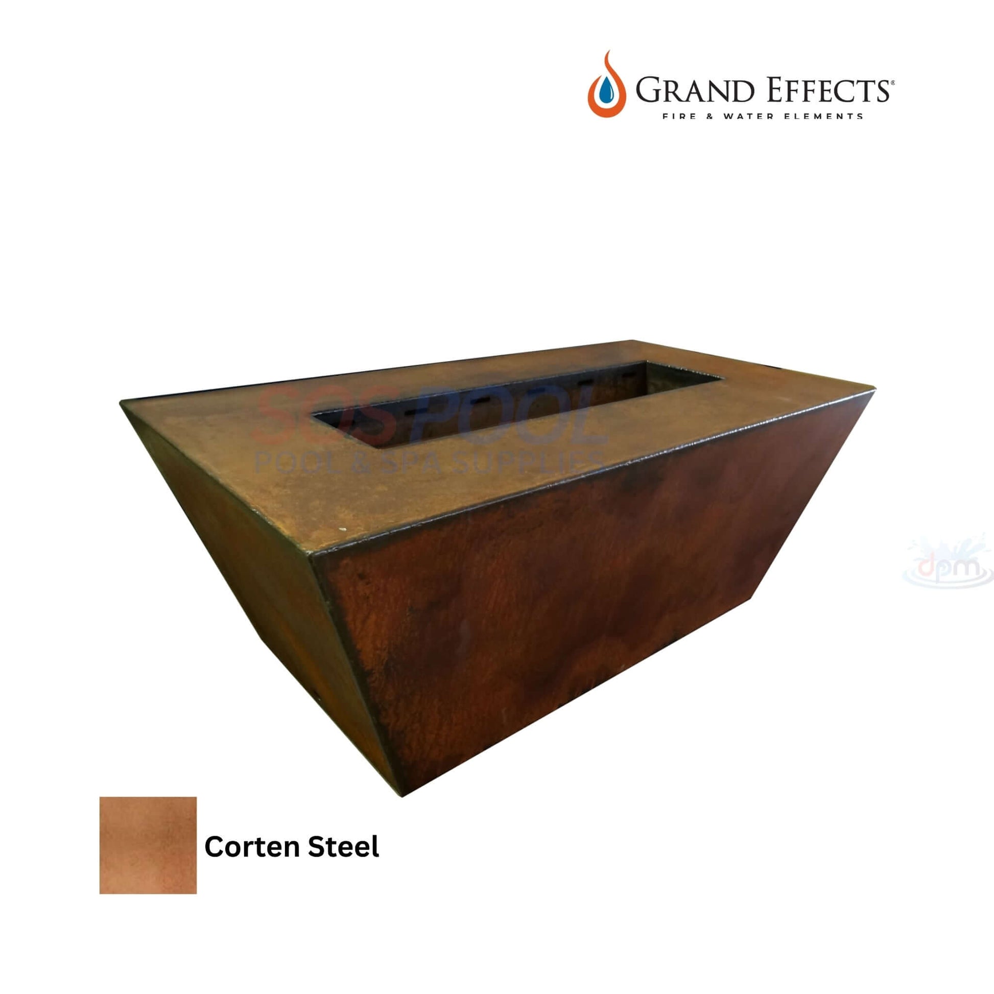 Grand Effects Fire Table in Corten Steel, SOS Pool, 60"x26"x18", Linear Corinthian, SKU: 60x26x18