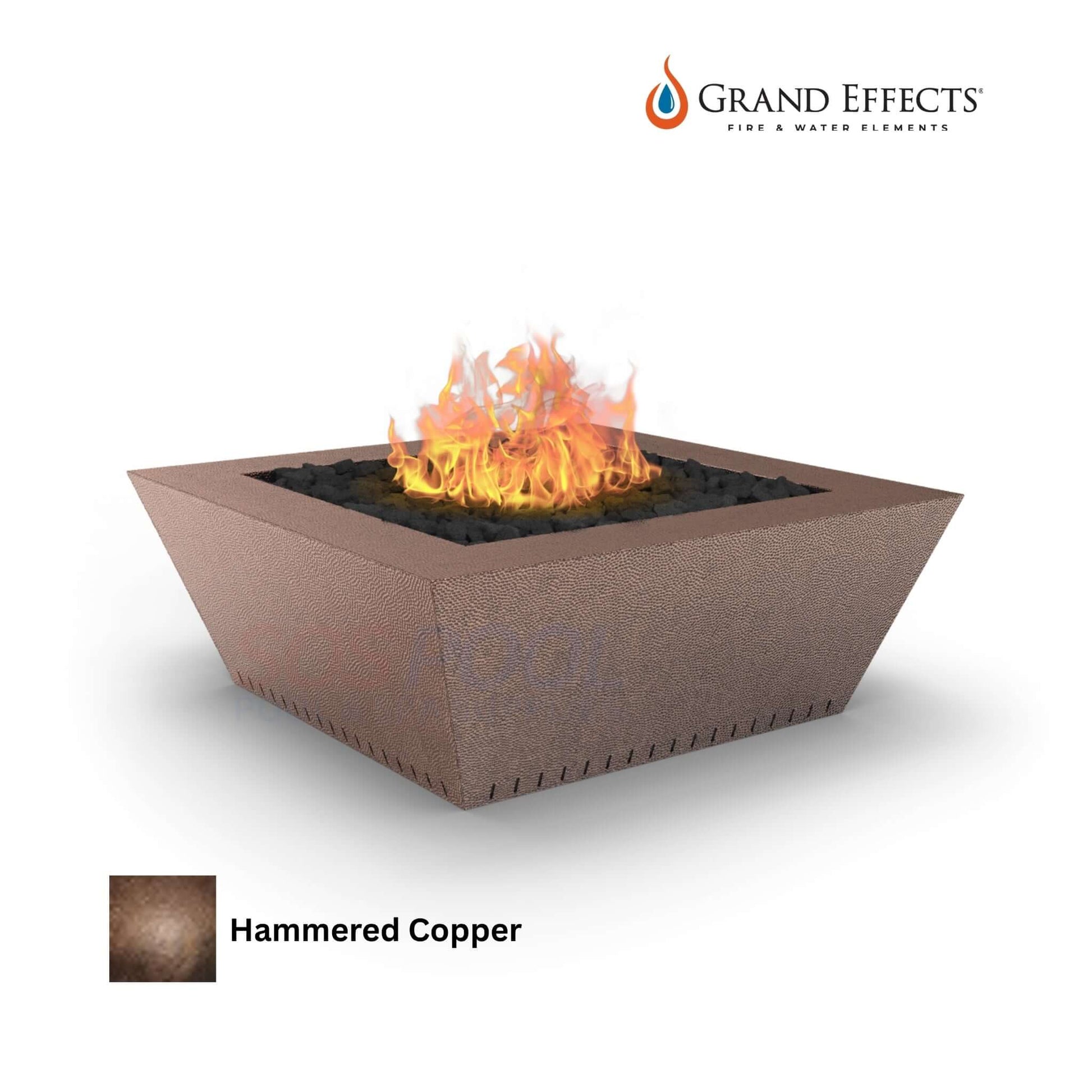 Grand Effects 48x48x18 inch Oil Rubbed Grand Corinthian Fire Table in Hammered Copper, SKU: SOS Pool.