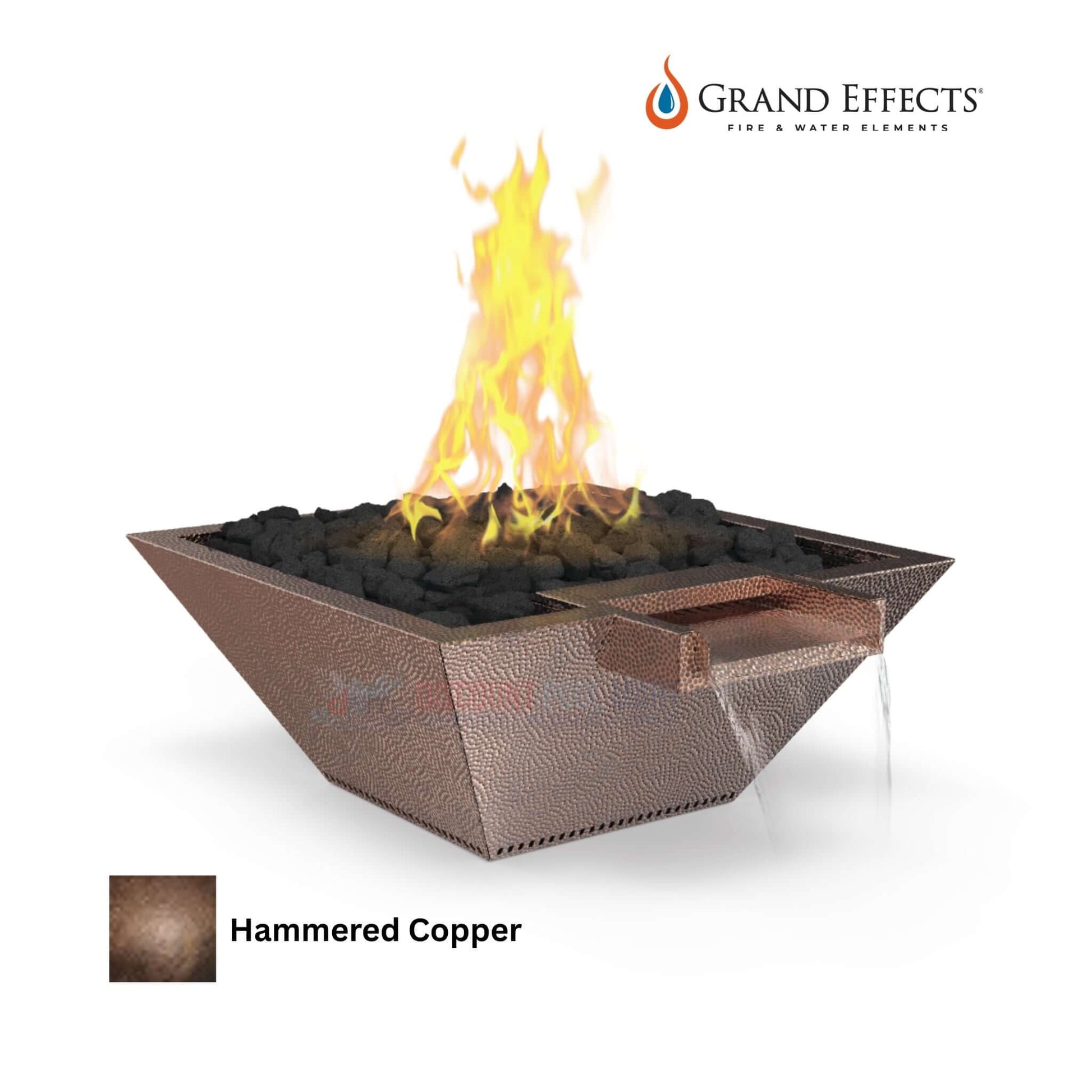 Grand Effects Square Corinthian Fire & Water Bowl in Hammered Copper, oil rubbed, SOS Pool SKU: Hammered Copper