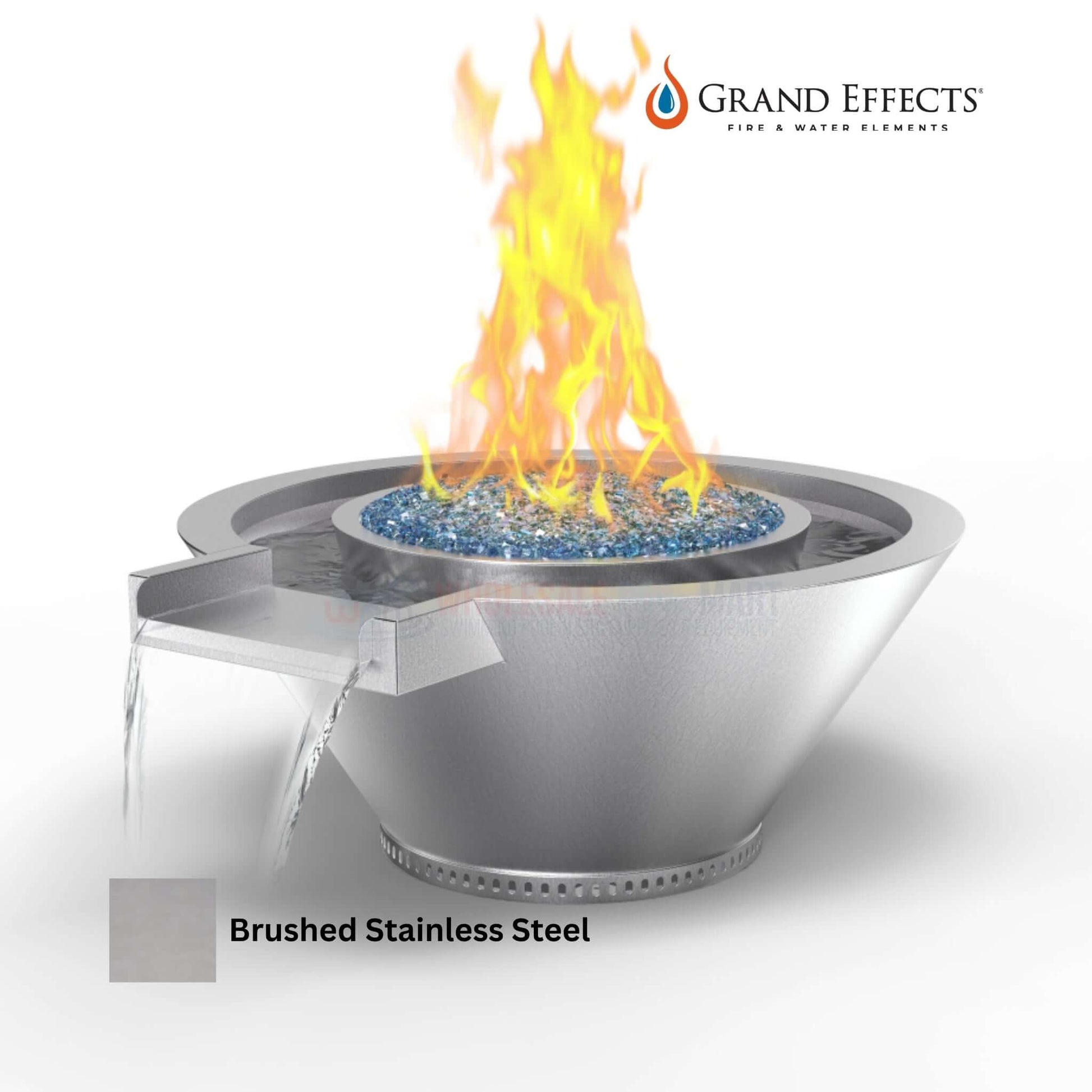 Grand Effects Fire & Water Bowl in Brushed Stainless Steel, Round Essex, 80,000 BTU, SKU: SOS Pool.