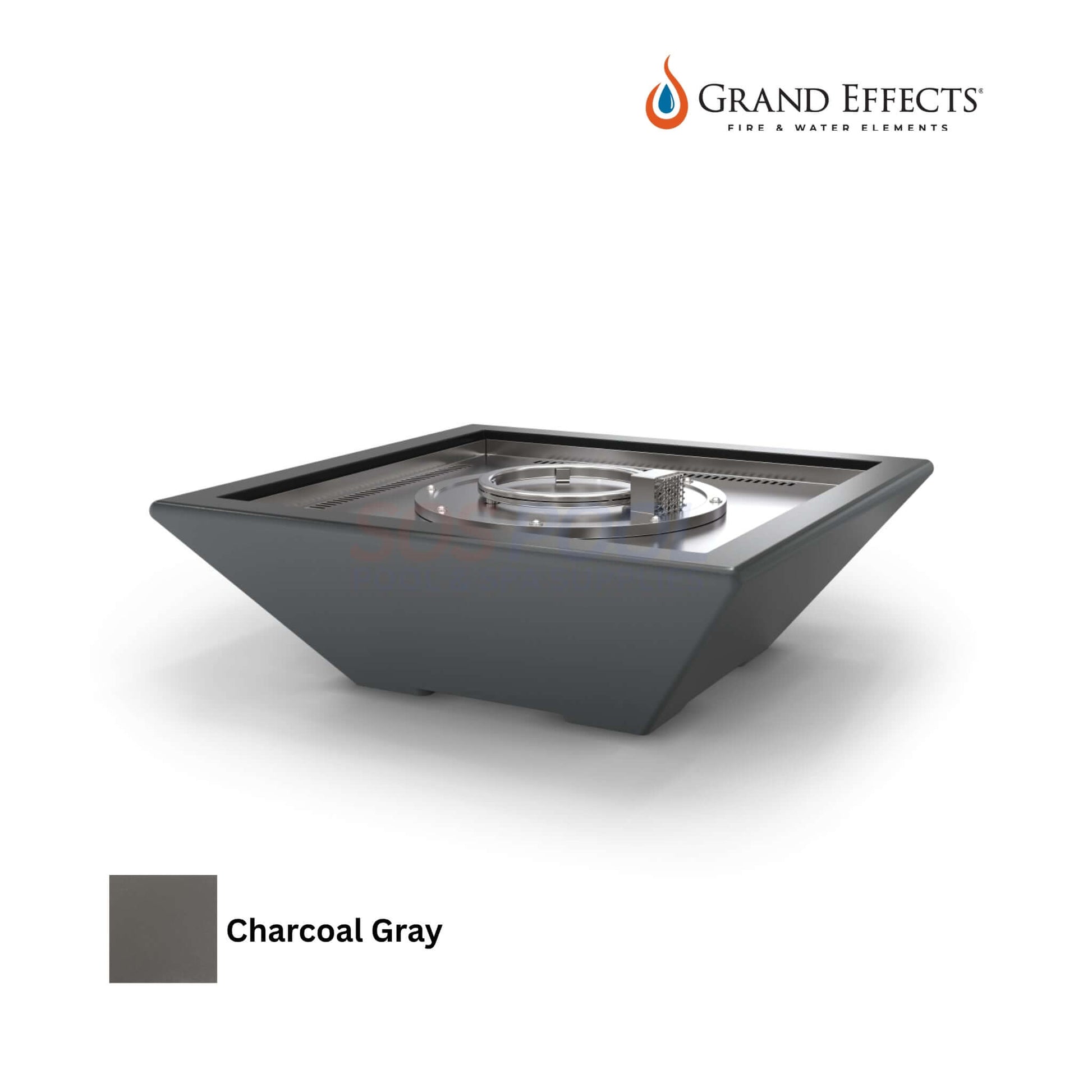 Grand Effects Corinthian Fire Bowl in Charcoal Gray, durable GFRC outdoor fire feature for SOS Pool, SKU: Grand Effects.