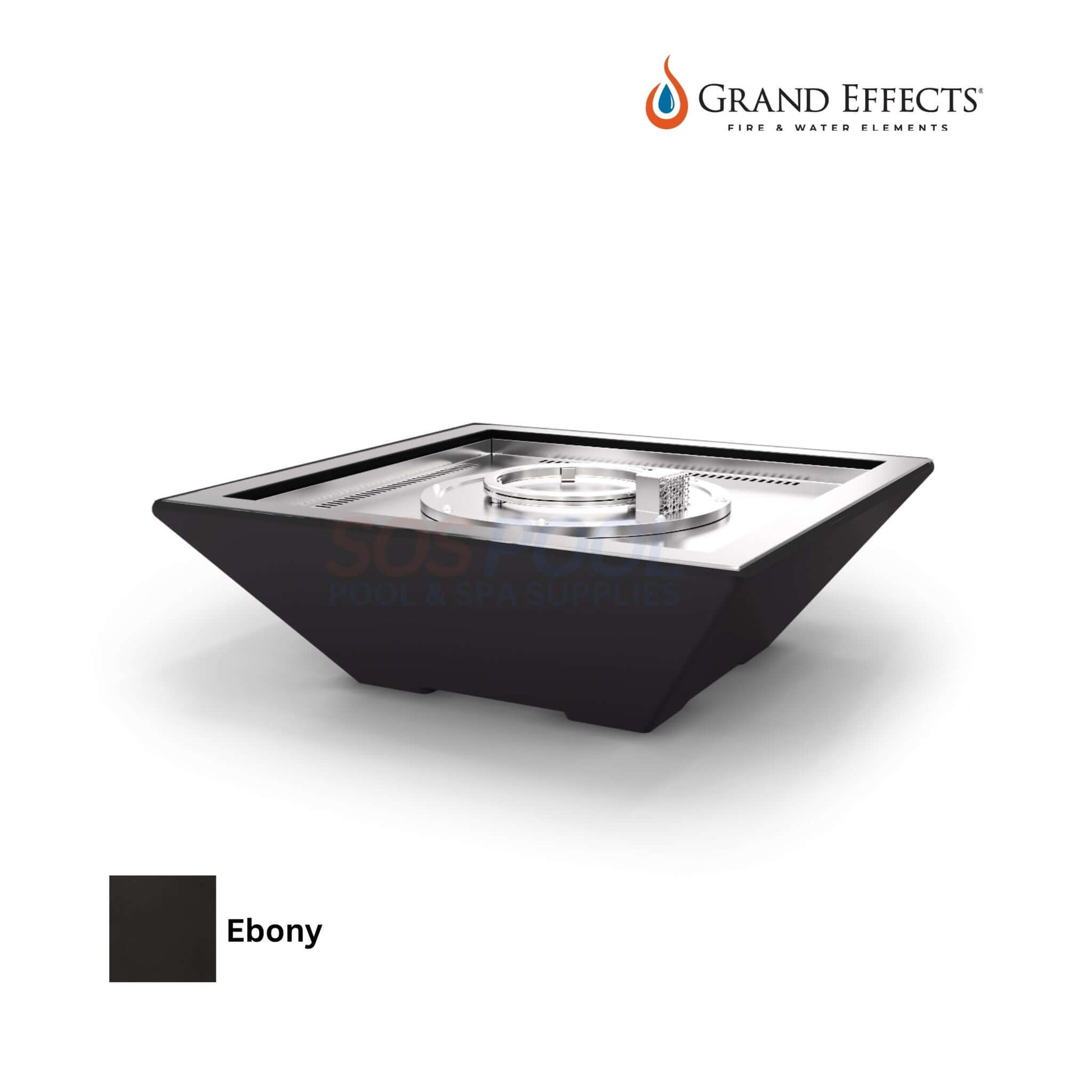 Grand Effects Corinthian Fire Bowl in Concrete with Ebony finish, a premium outdoor fire feature, SKU: SOS Pool.