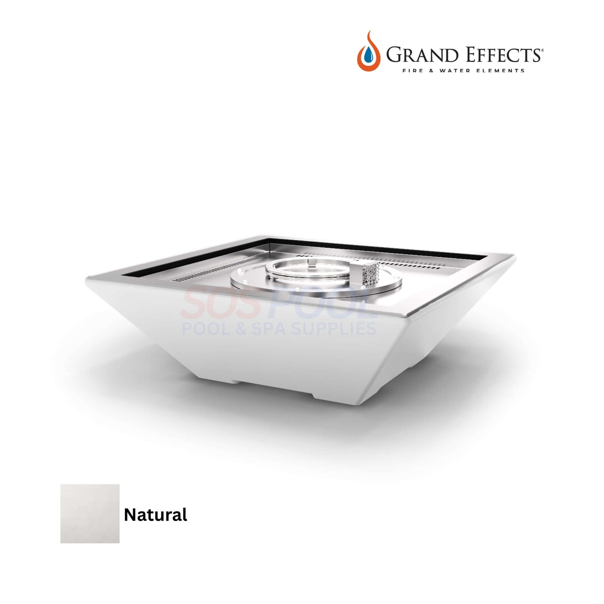 Grand Effects Corinthian Fire Bowl in Concrete by SOS Pool. Modern design, durable GFRC material, SKU: GF-CB30. Natural color.