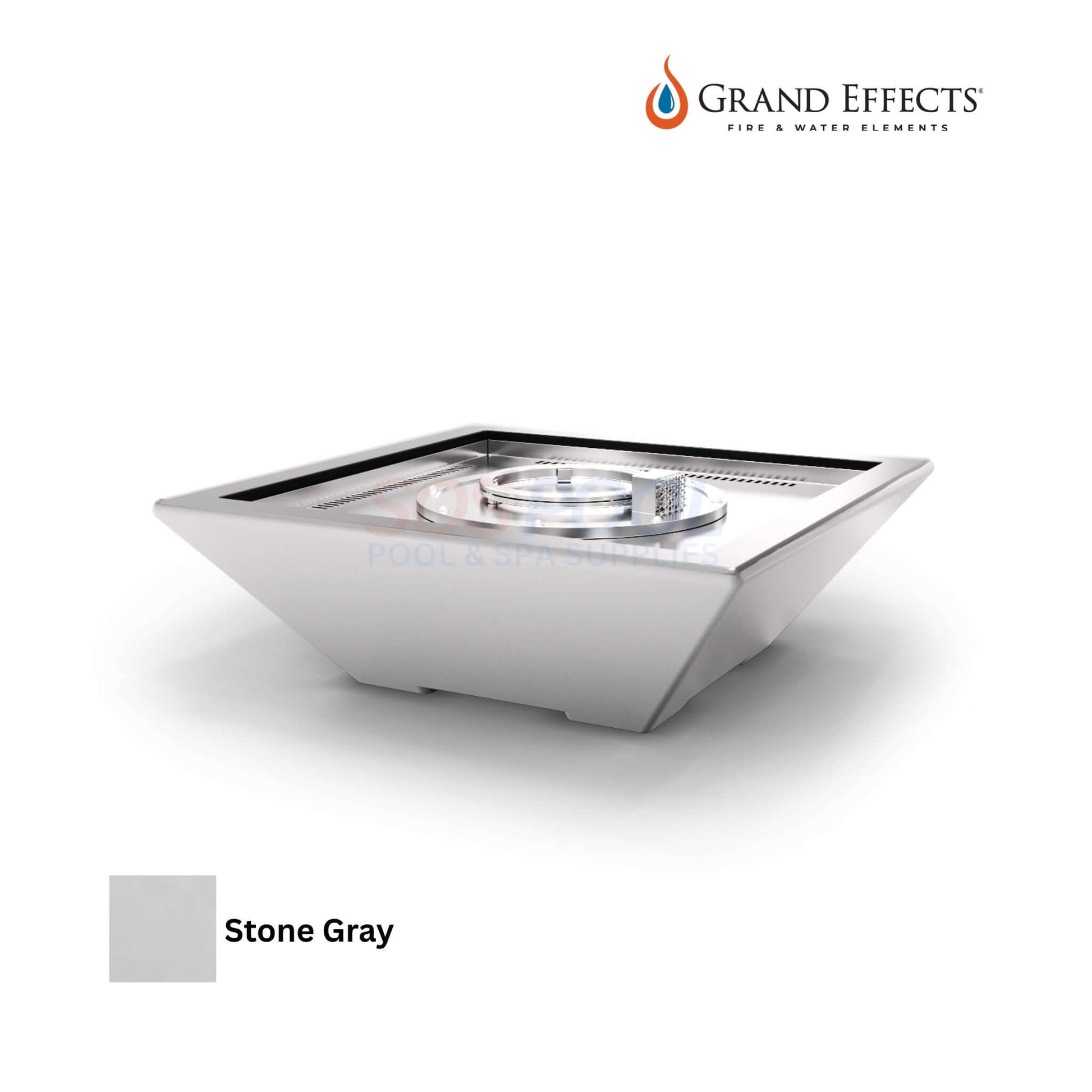 Grand Effects Corinthian Fire Bowl in Stone Gray, modern GFRC outdoor fire feature, SKU 12345, from SOS Pool.