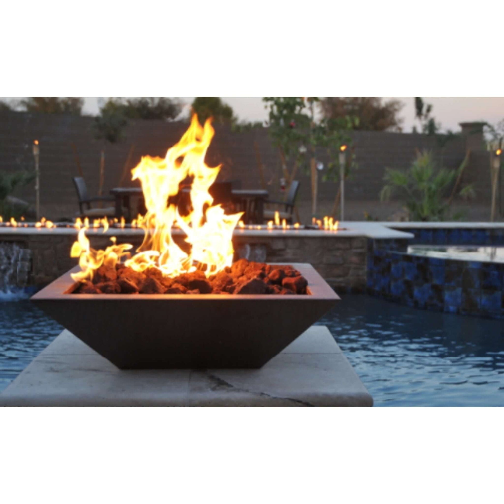 Grand Effects Corinthian Fire Bowl in Concrete, modern square fire feature by SOS Pool, SKU: GF-300