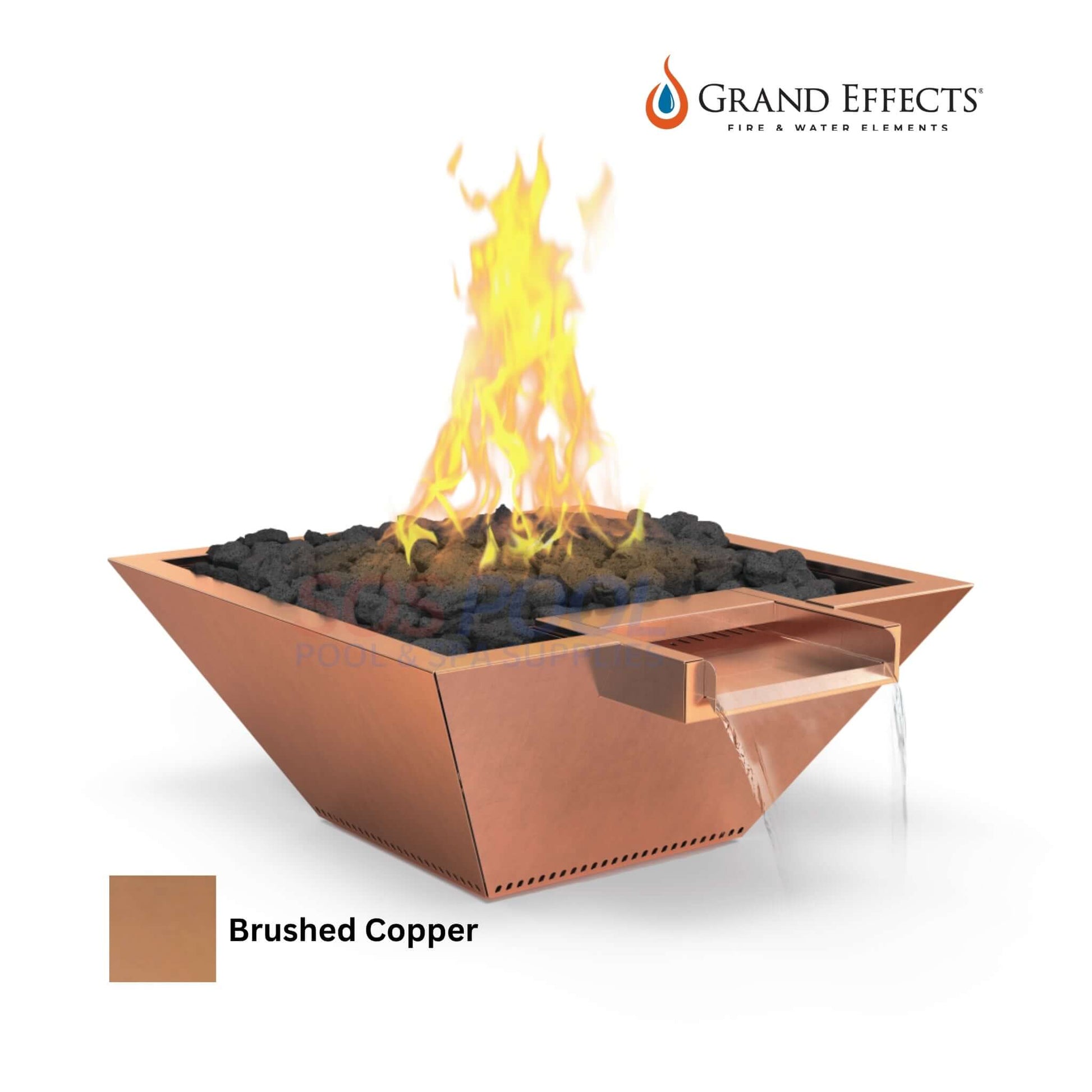 Grand Effects Square Corinthian Fire & Water Bowl in brushed copper, part of Builder Series, SKU SOS Pool.