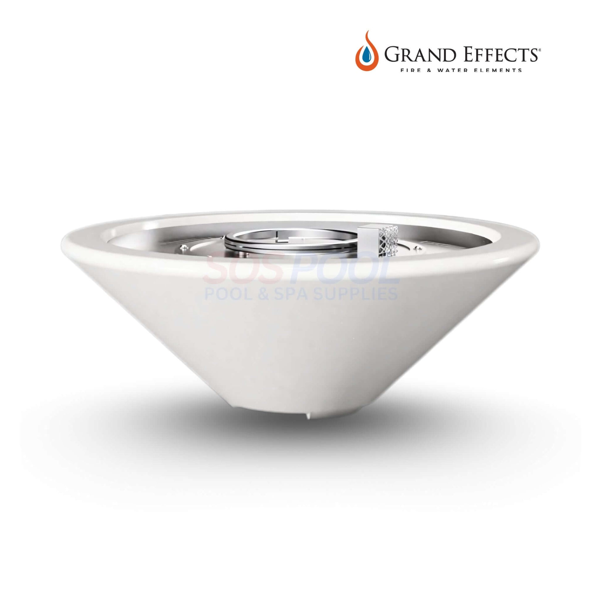 Grand Effects Essex Fire Bowl in Concrete for outdoor elegance, featuring durable GFRC. SKU: SOS Pool.