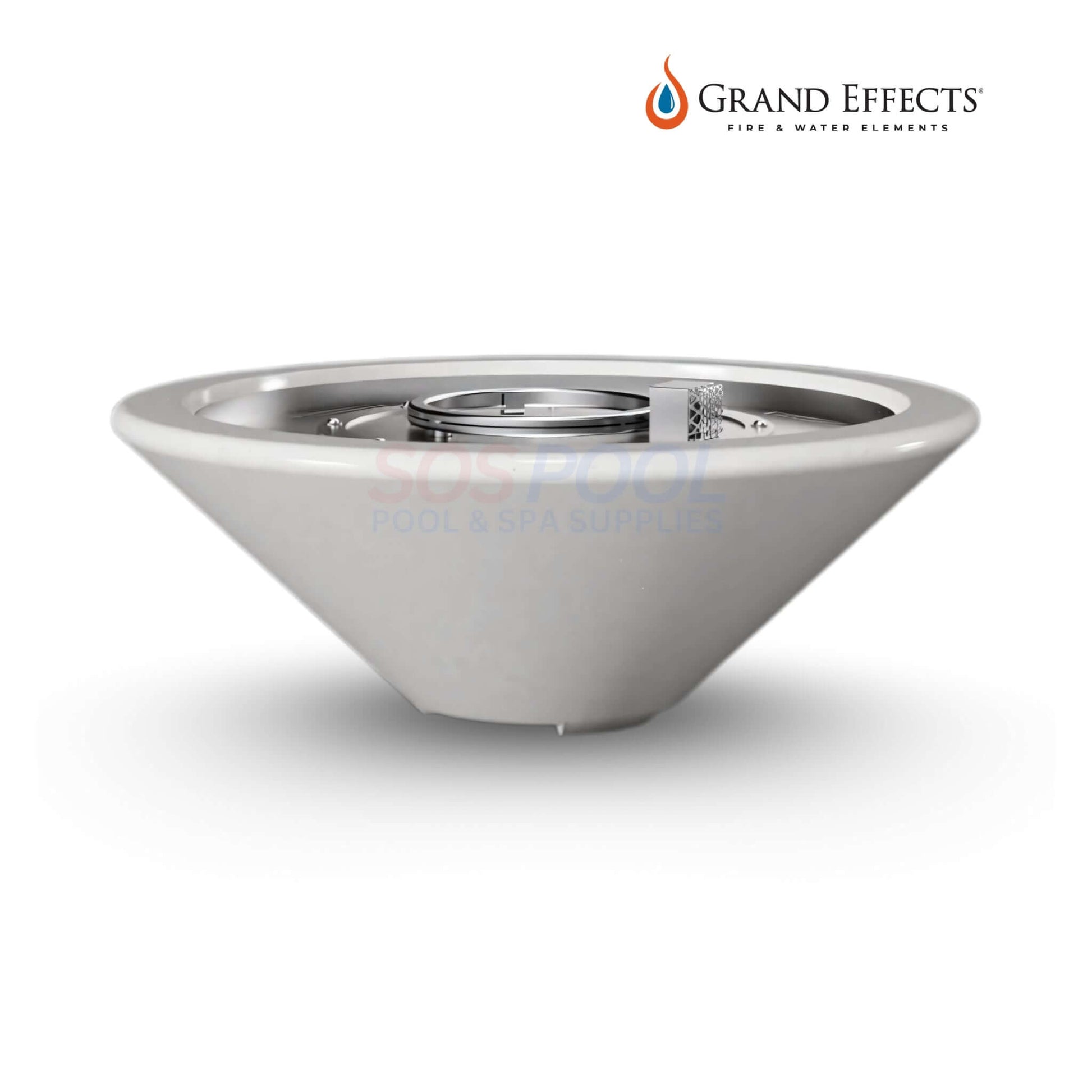 Grand Effects Essex Fire Bowl in Concrete, minimal elegance, durable GFRC, 31" diameter, SKU: SOS Pool.
