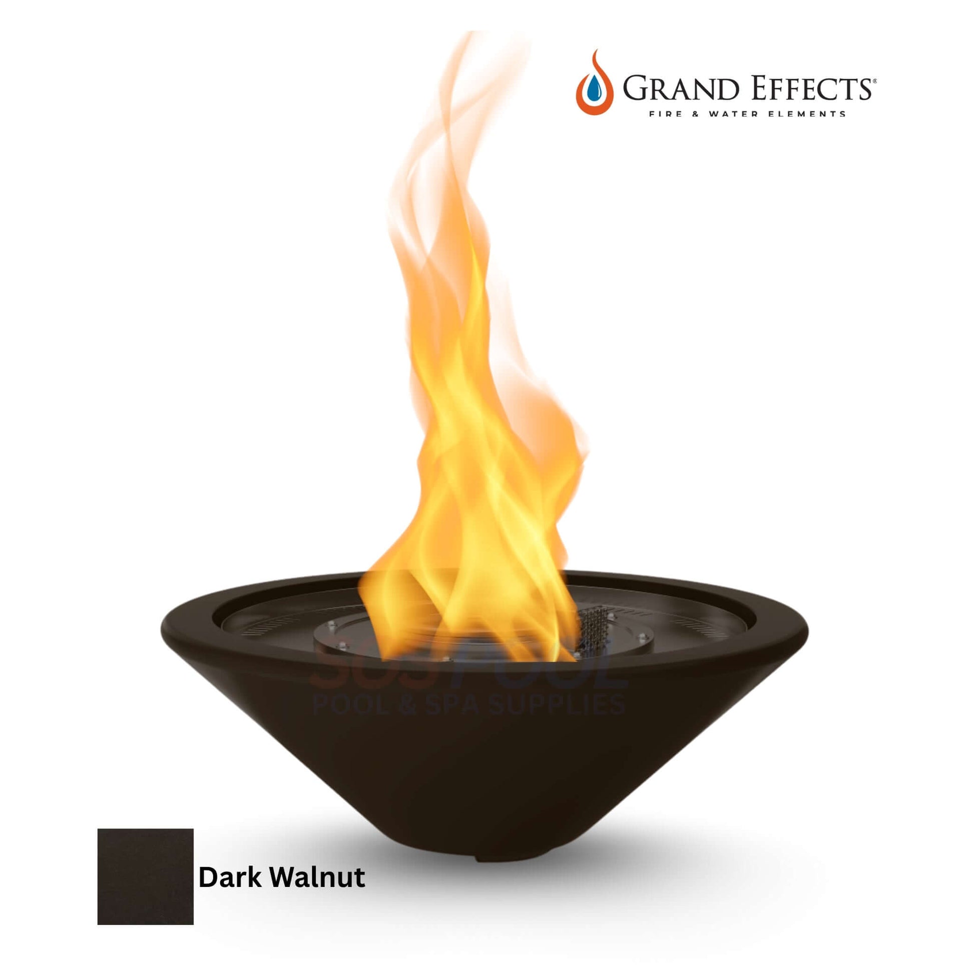 Grand Effects Essex Fire Bowl in Concrete with flames, premium outdoor fire feature by SOS Pool, SKU: GP-ESSEX-BOWL