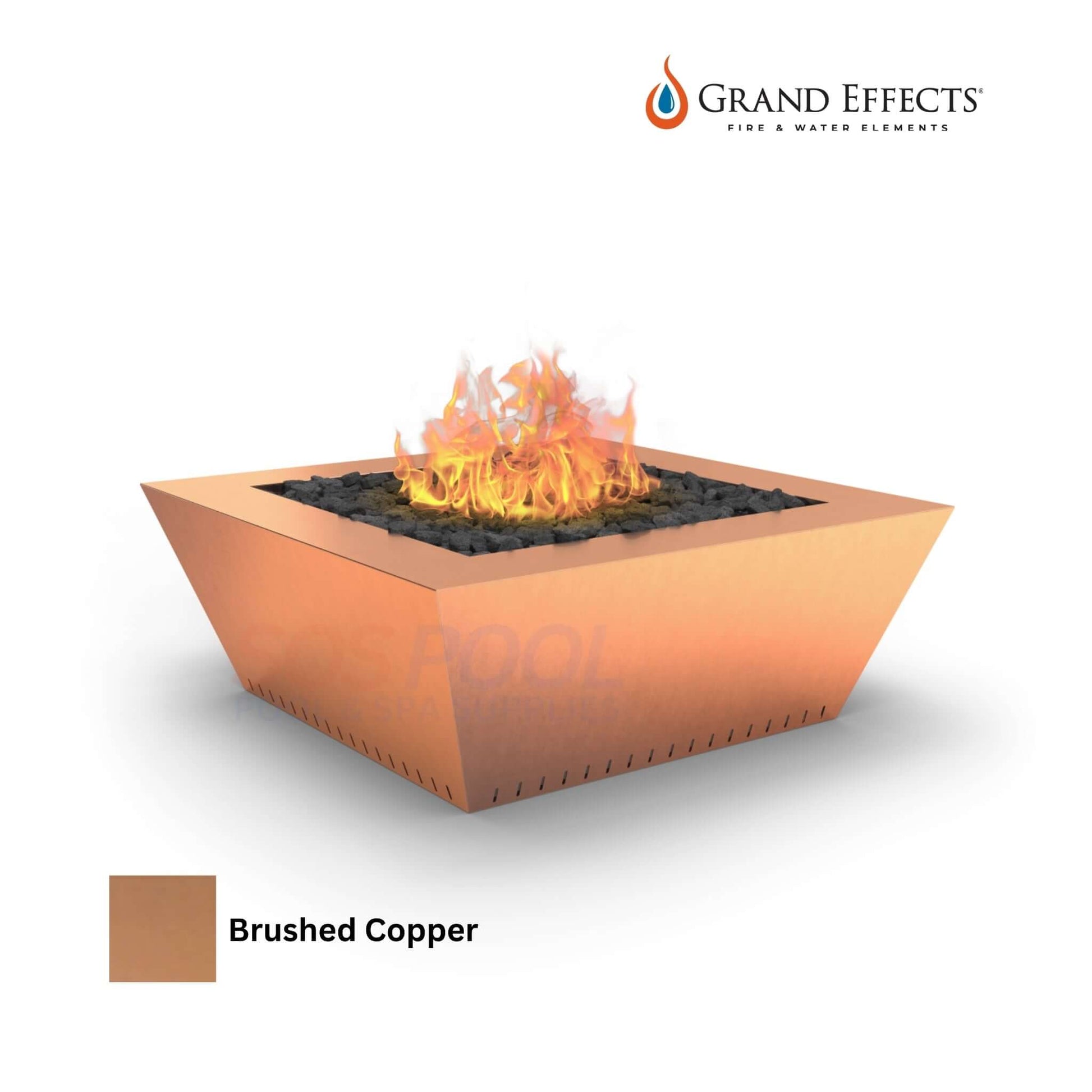 Grand Effects Fire Table in Brushed Copper, 48"x48"x18", natural gas/propane, SKU: 12345, from SOS Pool.
