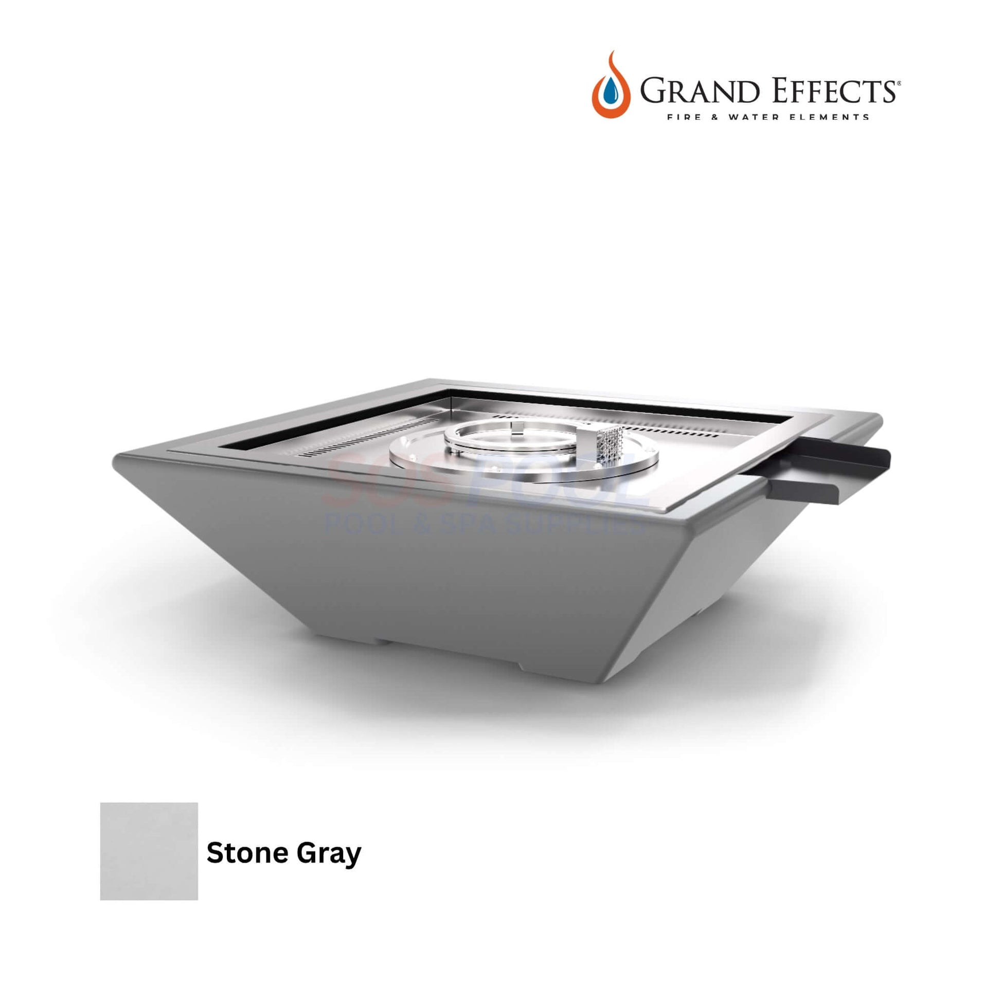 Grand Effects Fire & Water Bowl in Stone Gray, 30-inch square design, stylish outdoor feature, SKU: SOS Pool