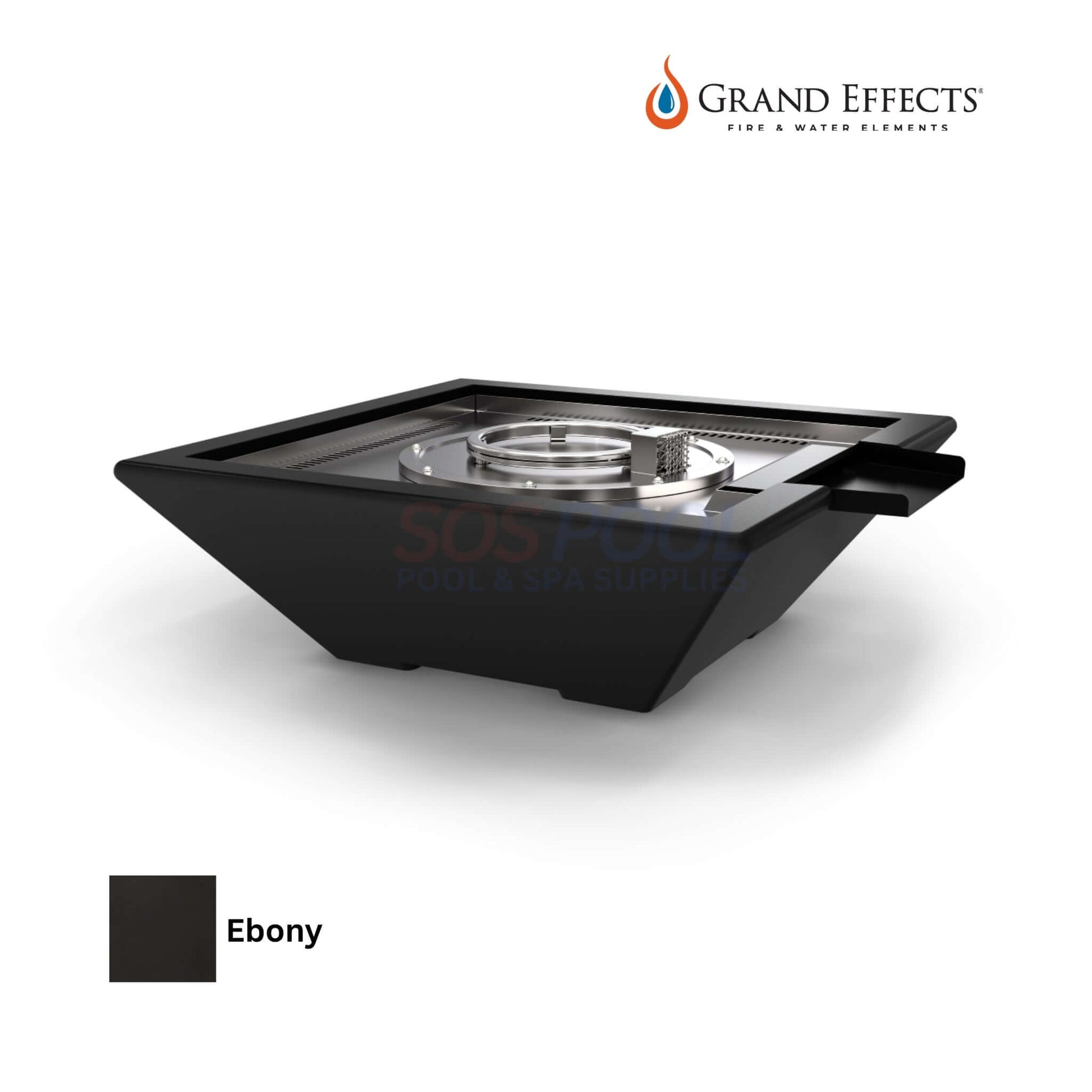 Grand Effects Corinthian Fire & Water Bowl in Ebony finish, 30-inch square design; SKU: SOS Pool