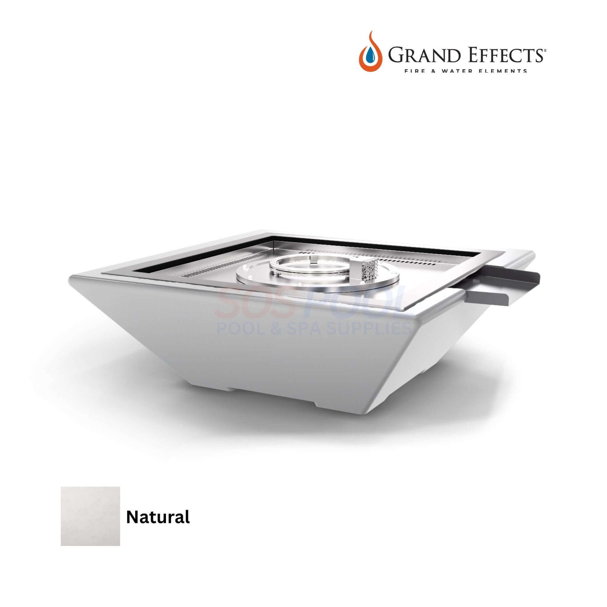 Grand Effects Fire & Water Bowl in Natural finish, 30-inch concrete design, SKU: SOS Pool.