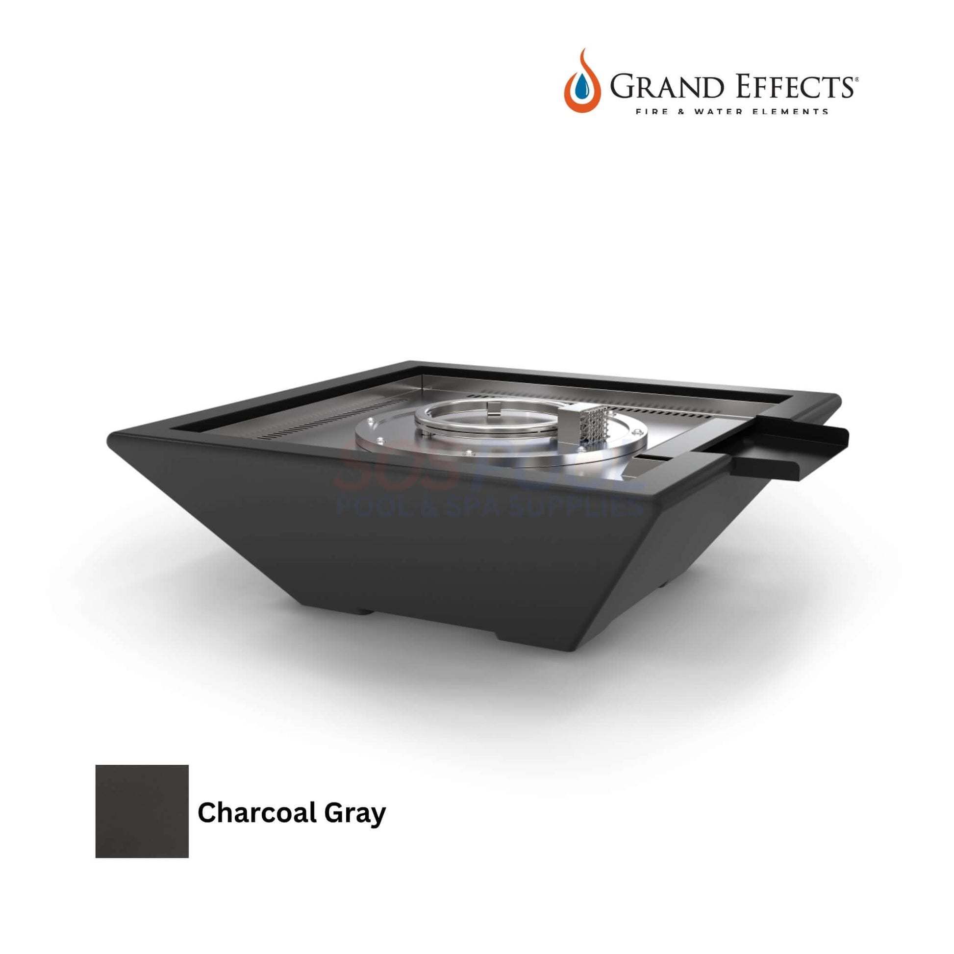 Grand Effects Fire & Water Bowl in Charcoal Gray, 30-inch concrete design, SKU: SOS Pool.