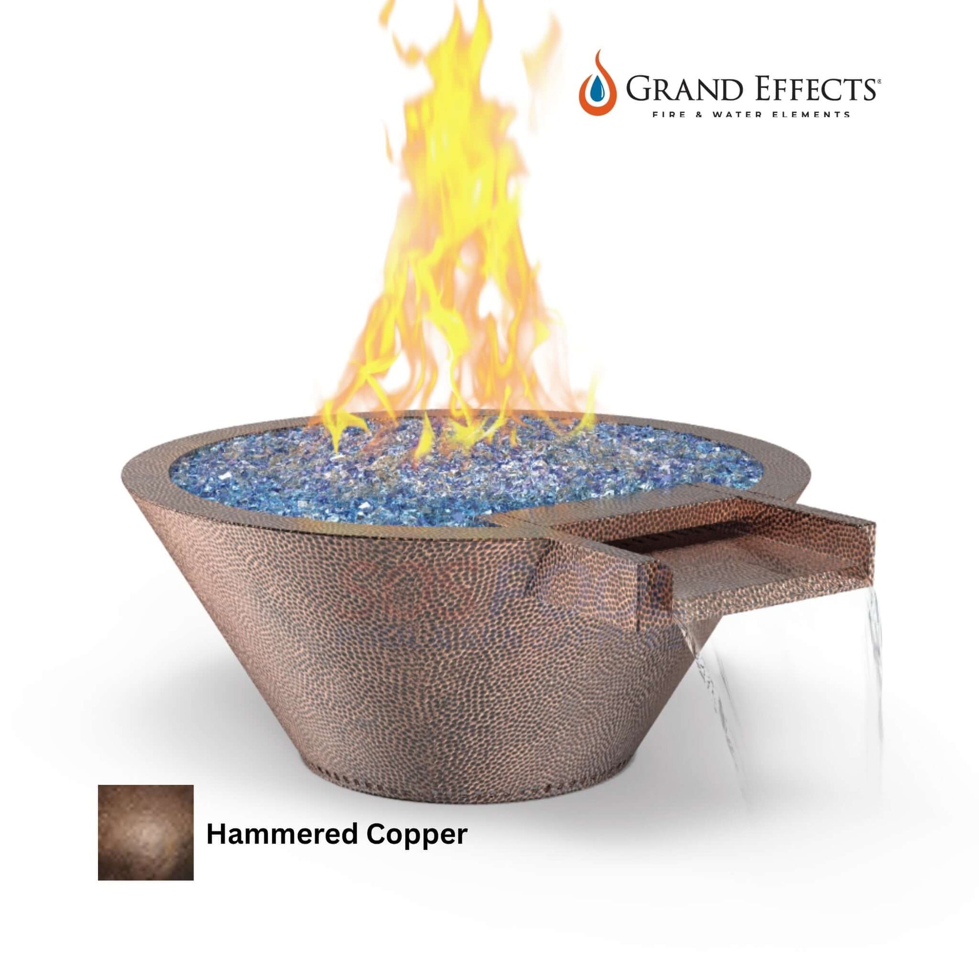 Grand Effects Round Essex Fire & Water Bowl in Oil Rubbed Hammered Copper, SKU: SOS Pool, elegant design with fire and water features.