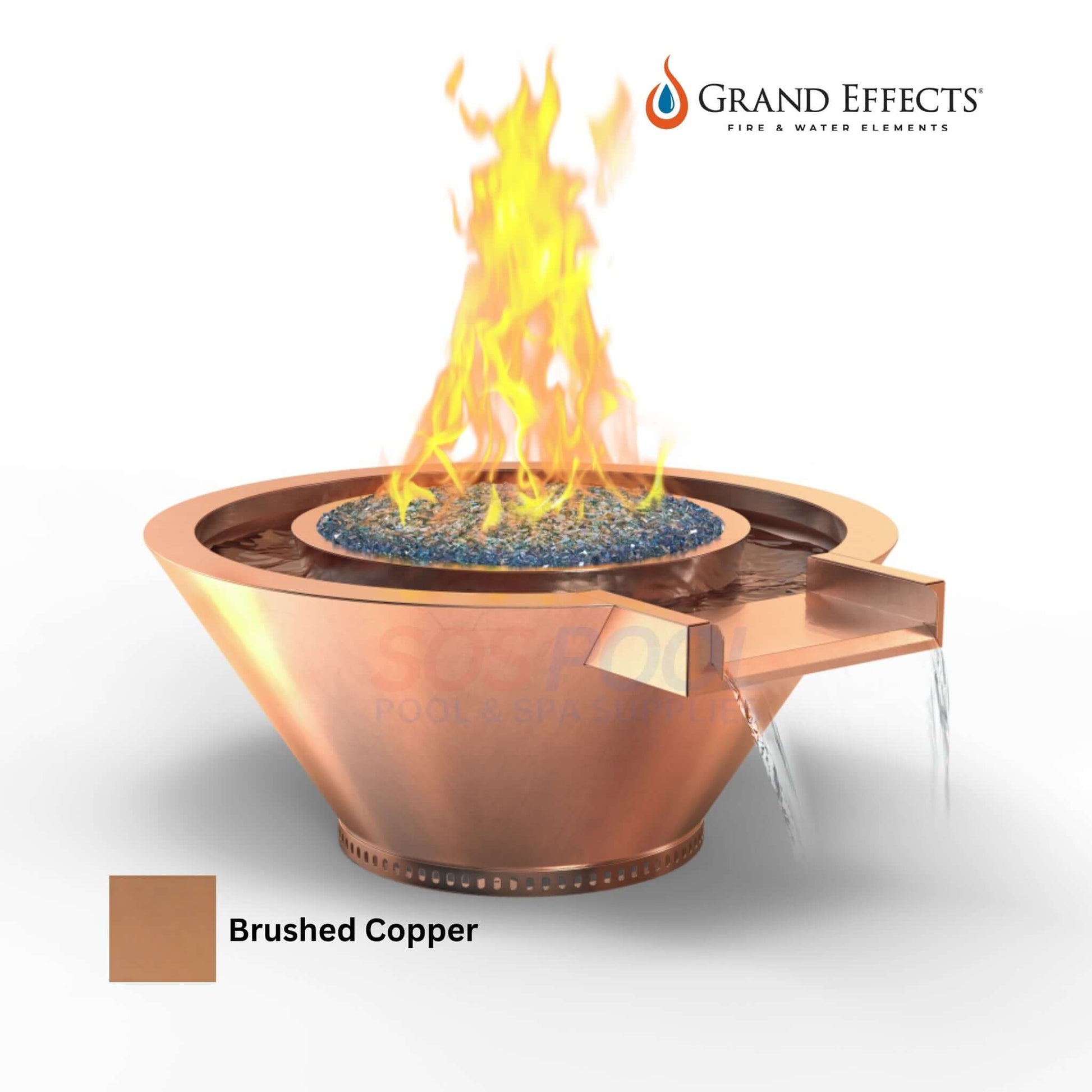 Grand Effects Fire & Water Bowl - Round Essex Artisan Series in Copper, SKU: SOS Pool, elegant fire and water feature.
