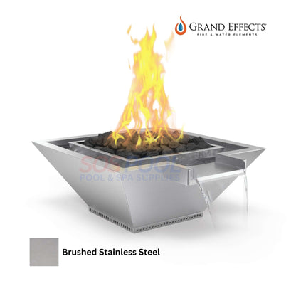 Grand Effects Square Corinthian Fire & Water Bowl in Brushed Stainless Steel, SOS Pool, SKU: 10000-0011